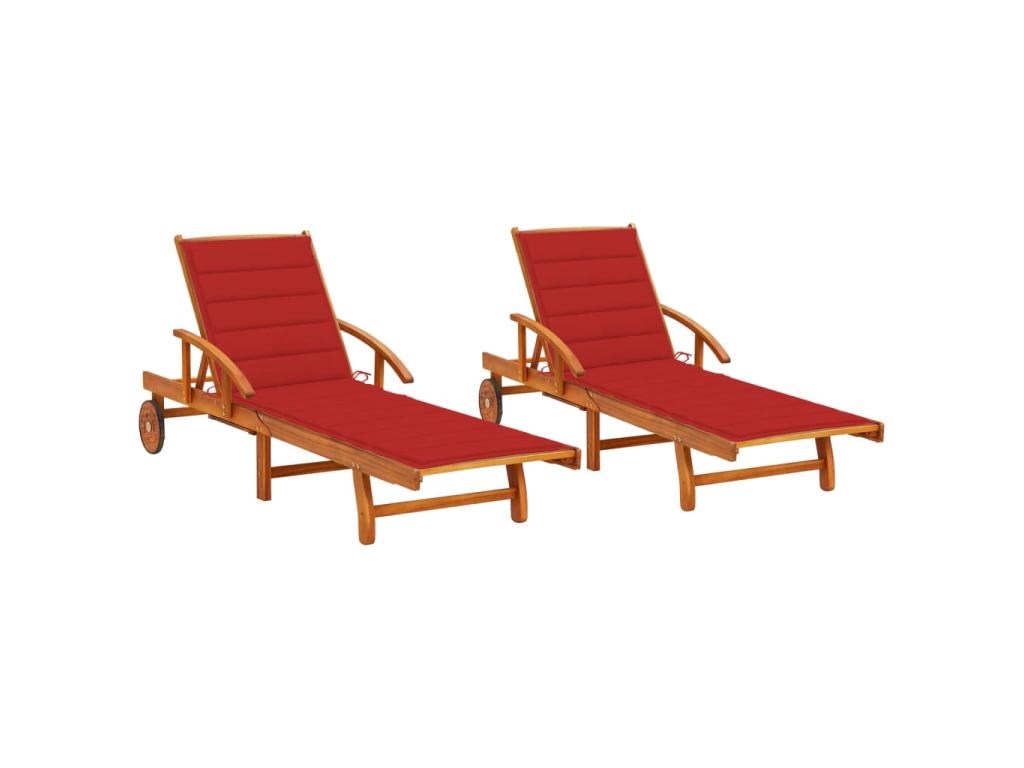 Lot De 2 Transats Chaise Longue Bain De Soleil Lit De Jardin Terrasse Meuble D'extérieur Avec Coussins Bois D'acacia Sol