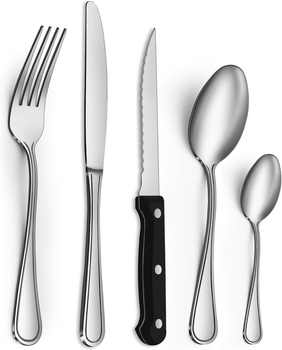 Couverts De Table Avec Couteau A Steak, 30 Pièces Couverts Pour 6 Personnes Gris