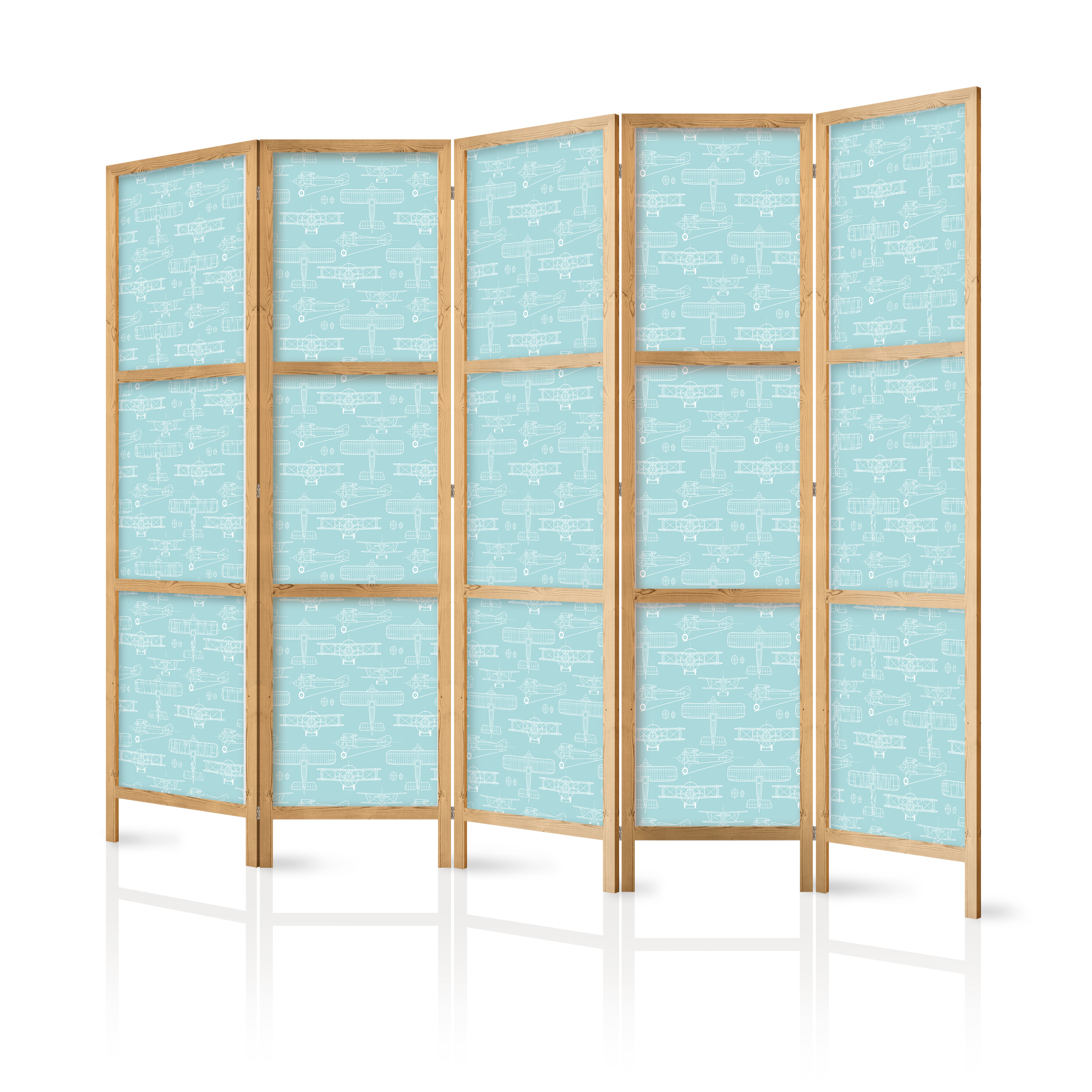 Paravent Japonais -esquisse D'un Avion En Blanc Turquoise. 225x172