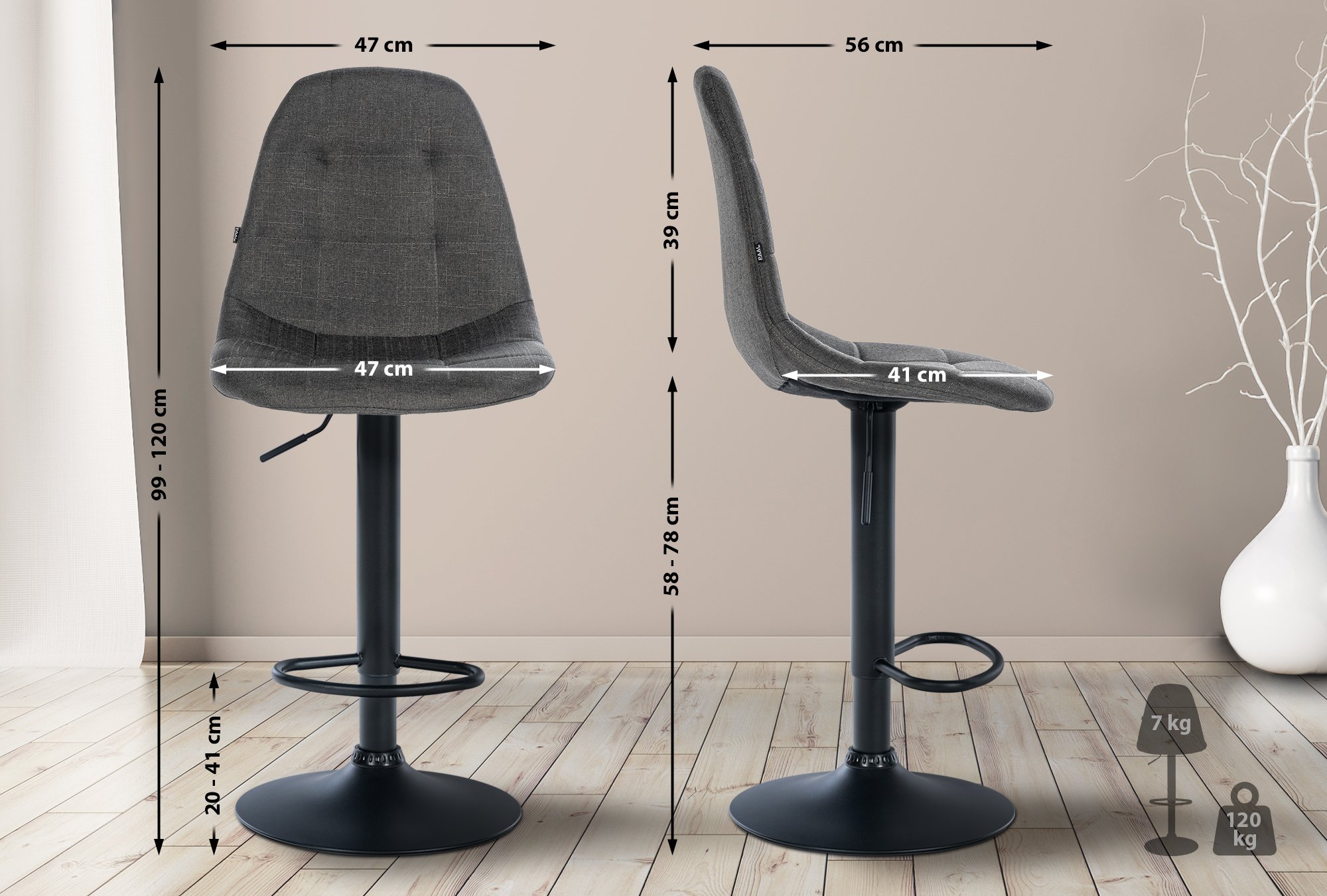 Tabouret De Bar Elmore Tissu B Gris Foncé
