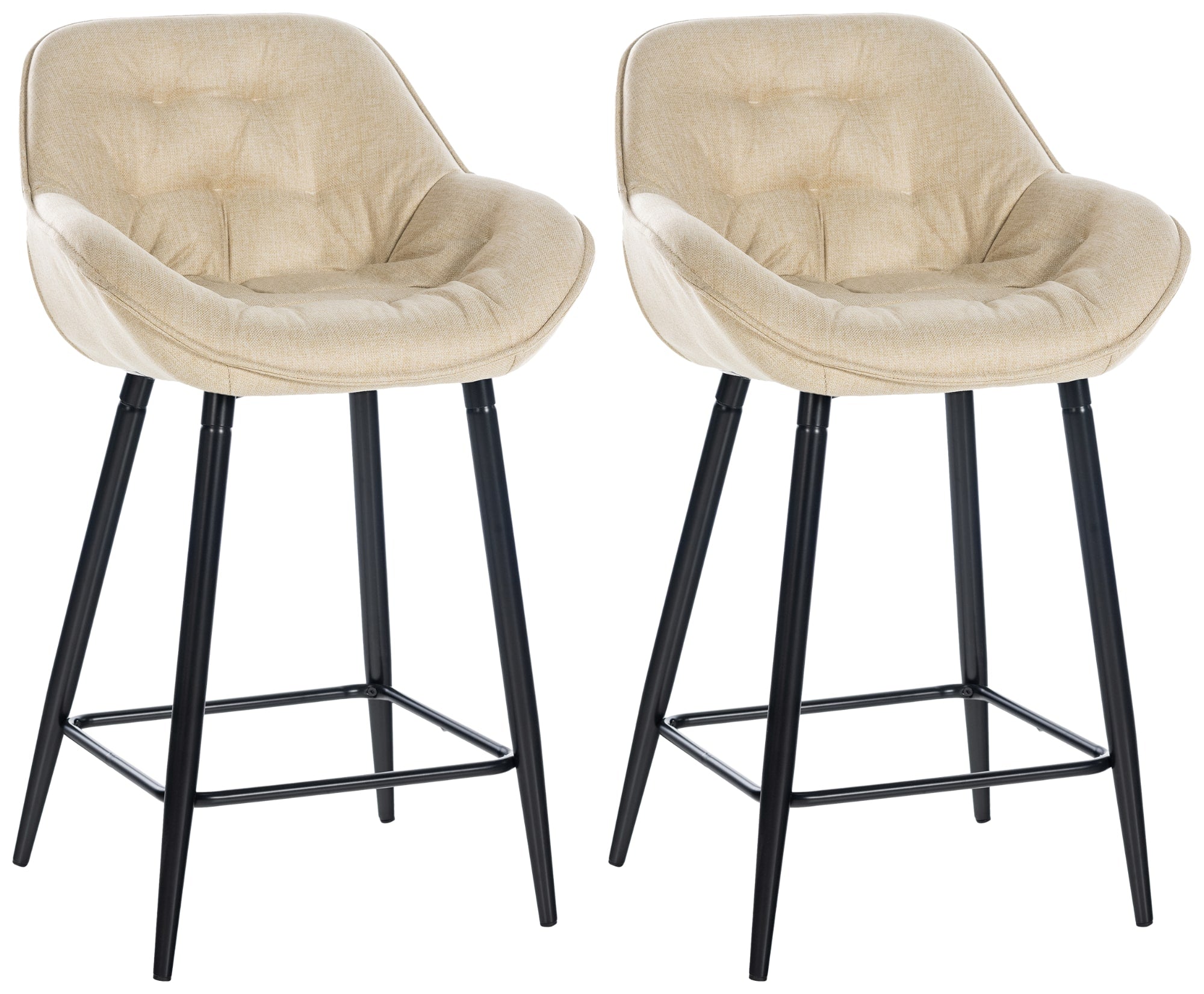 Lot De 2 Tabourets De Bar Chaises Hautes Assise Effet Capitonnée En Tissu Crème 10_0004167