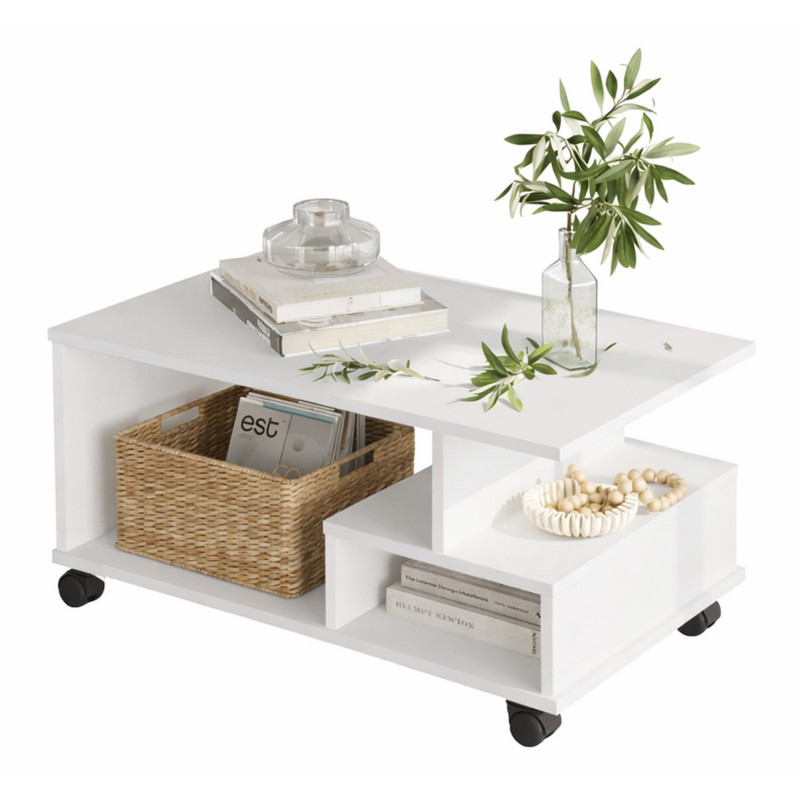 Table Basse Beaux Meubles Pas Chers 3 Niches 90 X 42,5 X 51 Cm Blanc Panneaux De Particules