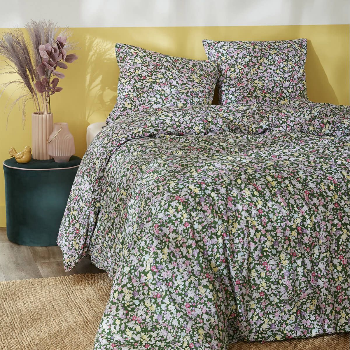 Isia - Parure De Lit Imprimé Floral Housse De Couette 200x200cm + 2 Taies D'oreiller