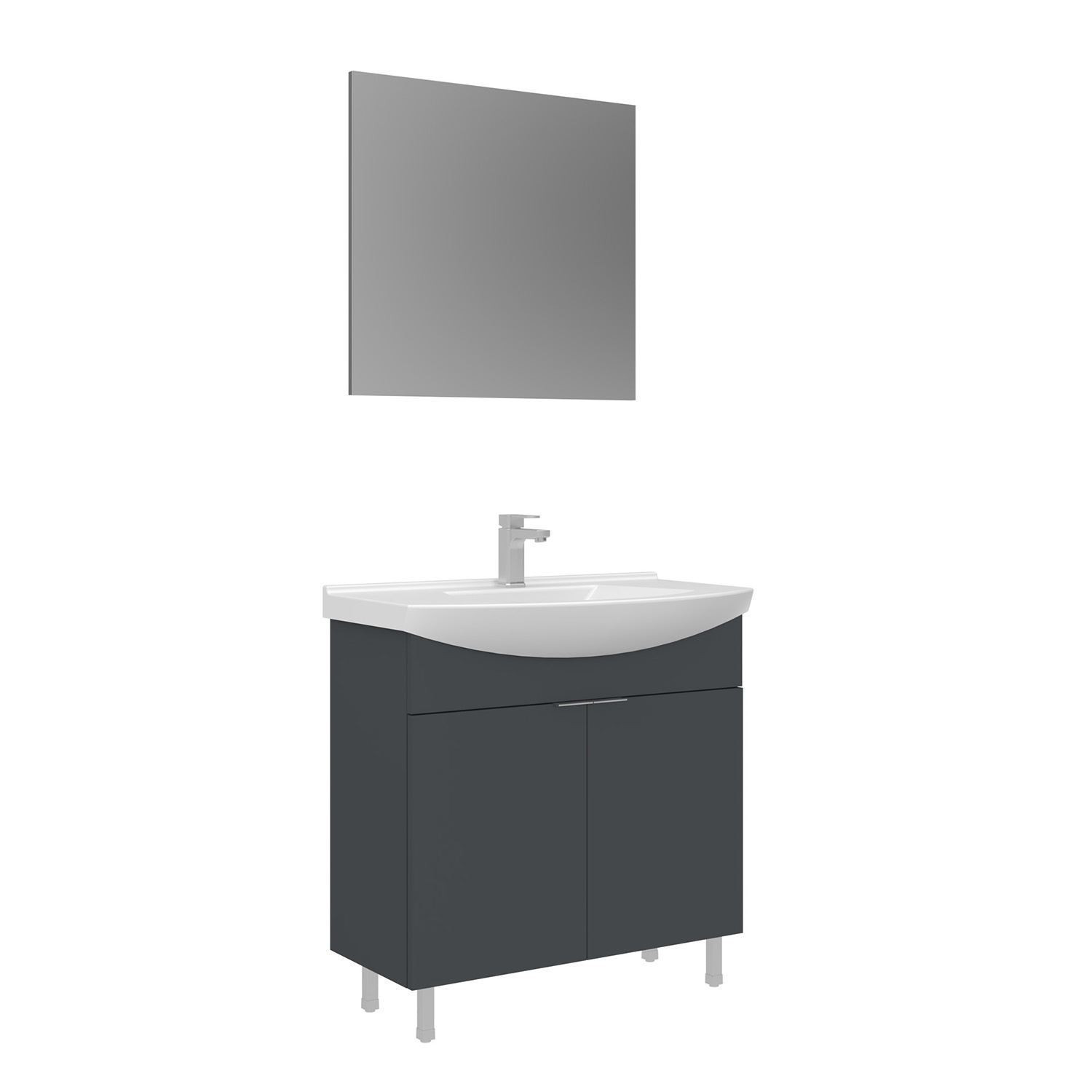 Meuble Avec Simple Vasque Et Miroir "purus 80" - 80 X 50 X 83 Cm - Matte Anthracite