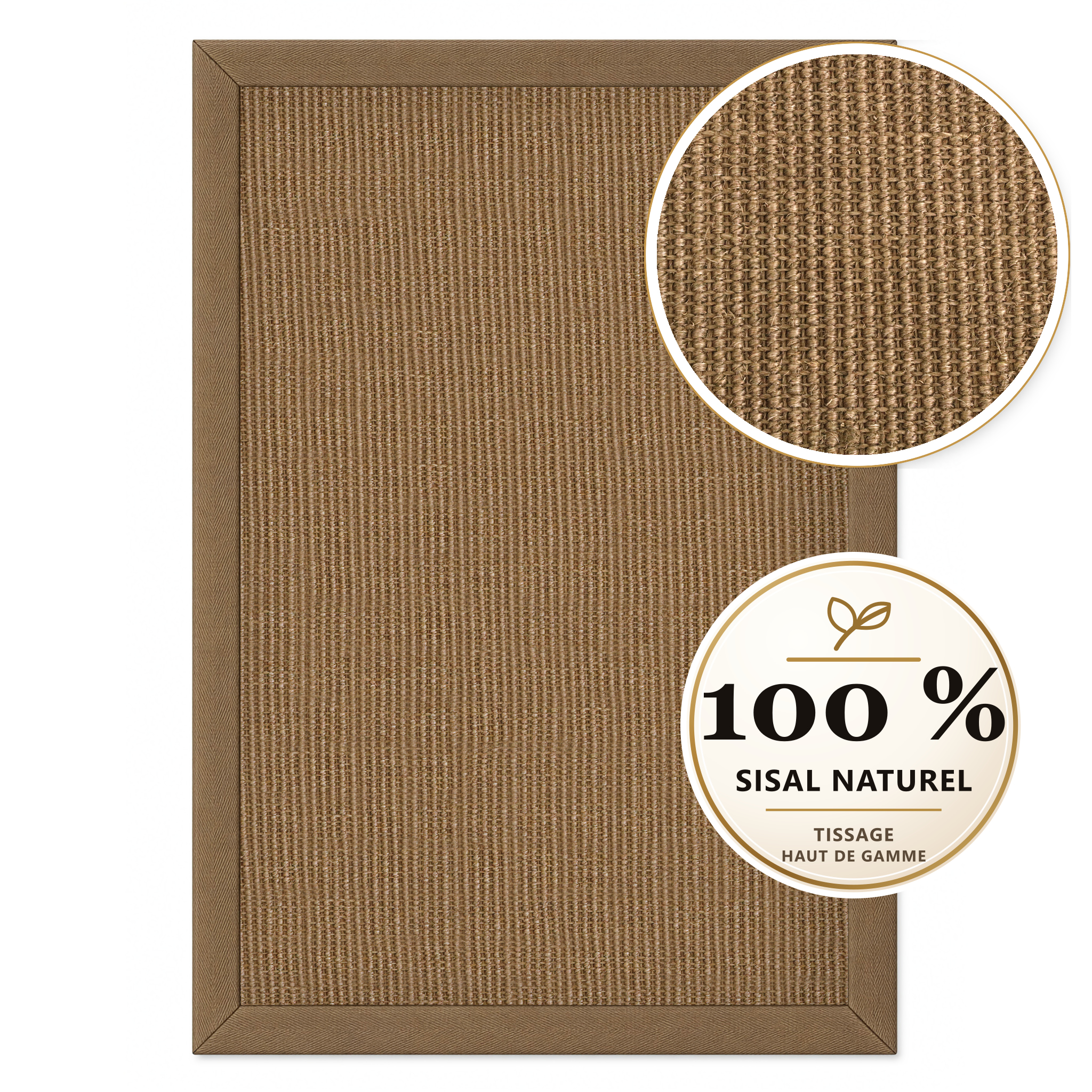 Tapis En Sisal Goa Tapis Naturel En 100 % Sisal Avec Bordure En Tissu Taupe 160 X 230 Cm