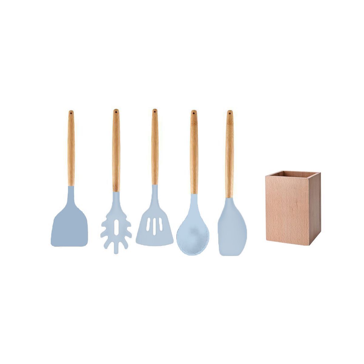 Set D'ustensiles De Cuisine En Bois Avec Pot De Rangement