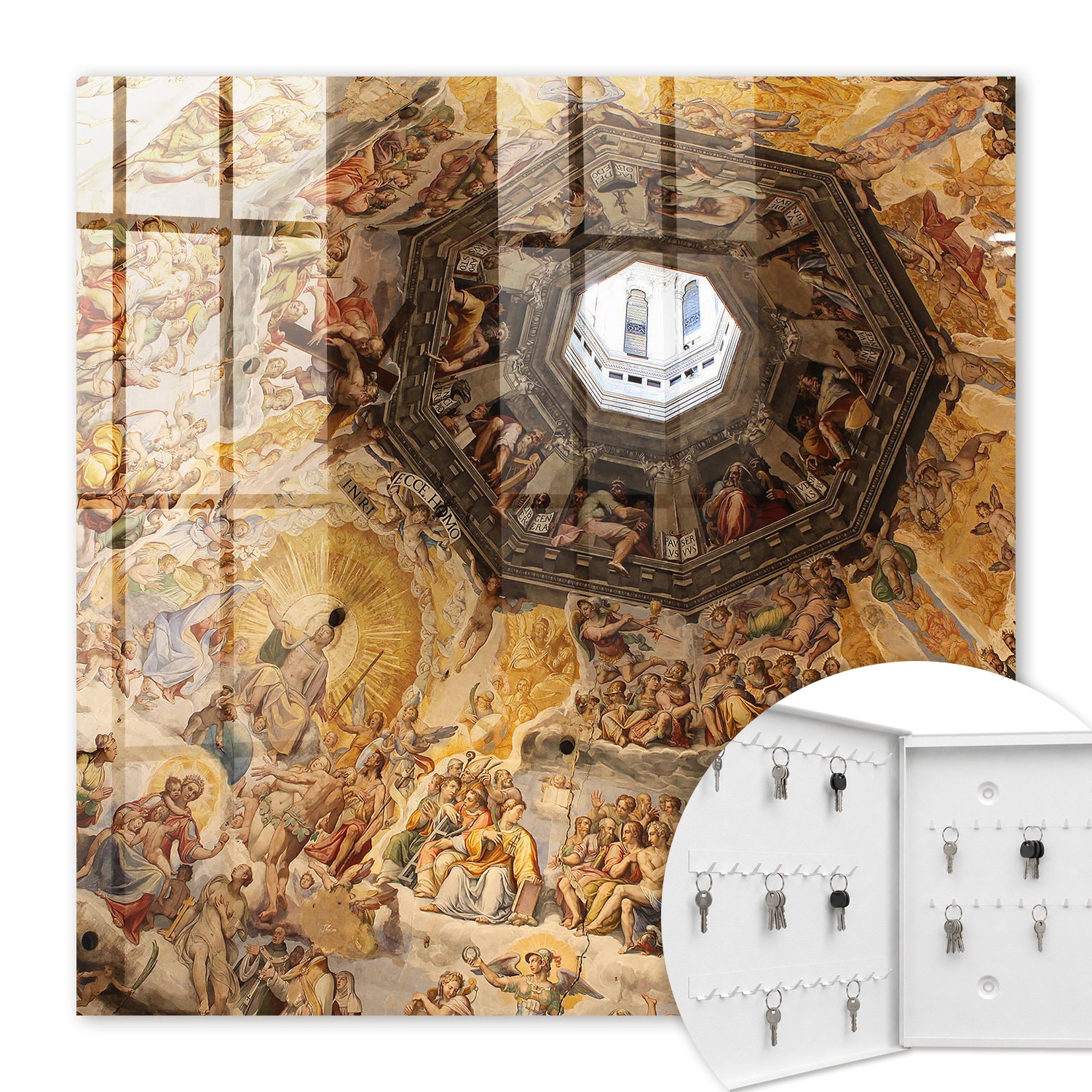 Armoire À Clés - (30 Cm X 30 Cm) - Boîte À Clés Murale - Coffret De Rangement Pour Clés - Couleur Blanche - Ouverture Vers La Gauche - Pour Maison Et Bureau - Fresques Religieuses