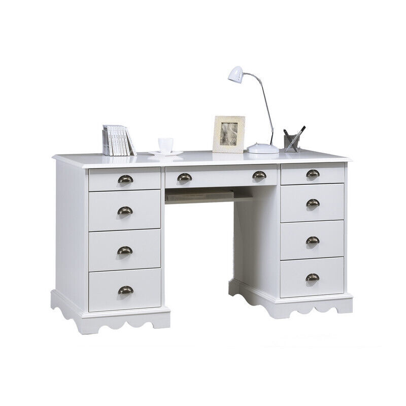 Bureau Beaux Meubles Pas Chers 9 Tiroirs Blanc 137,5 X 58,3 X 74,7 Cm
