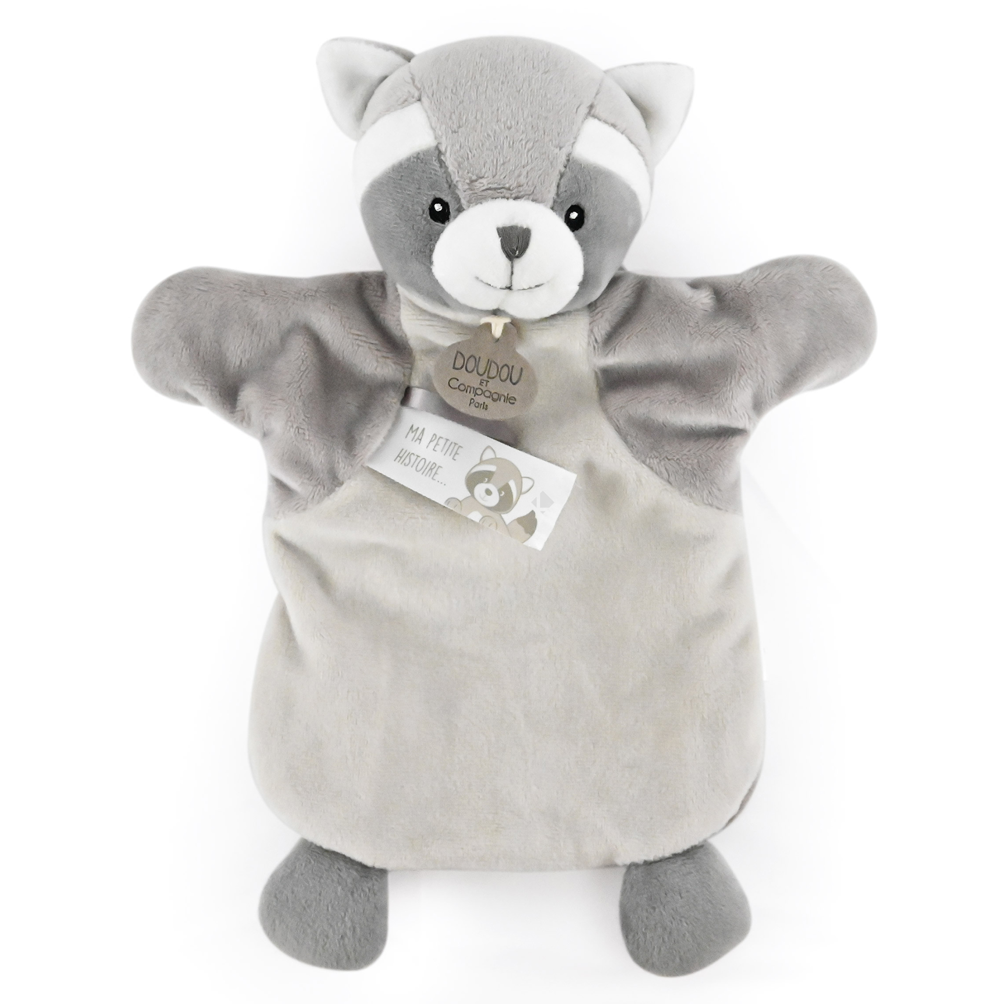 Doudou Marionnette 25 Cm Polyester Les Marionnettes Raton Laveur Gris