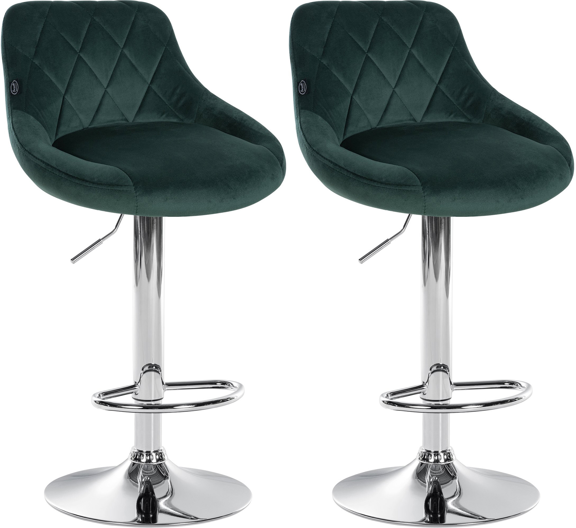 Lot De 2 Tabourets De Bar Lazio Velours Chrome Vert Foncé