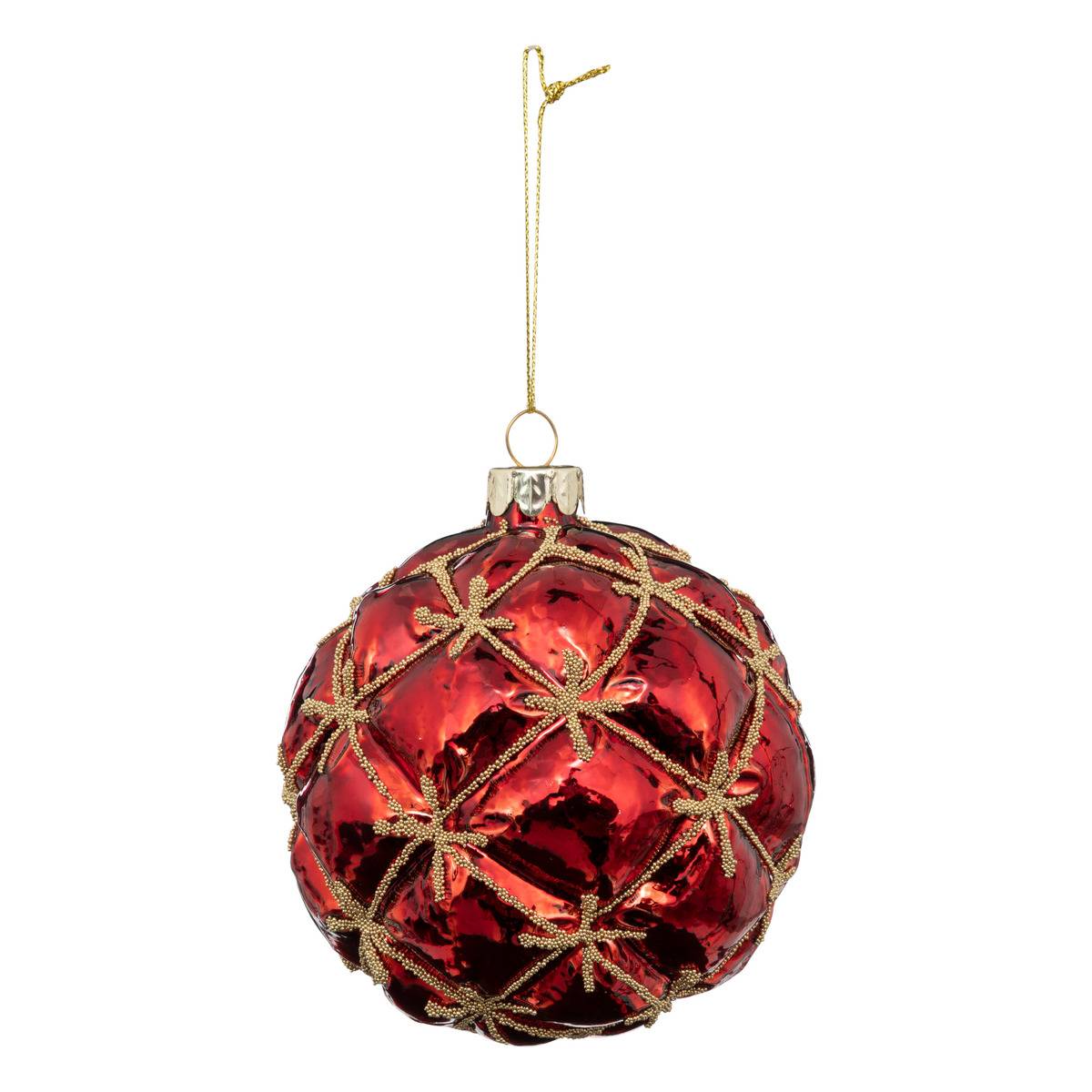Boule De Noël Capitons Rouge En Verre 100mm - Feeric Lights & Christmas