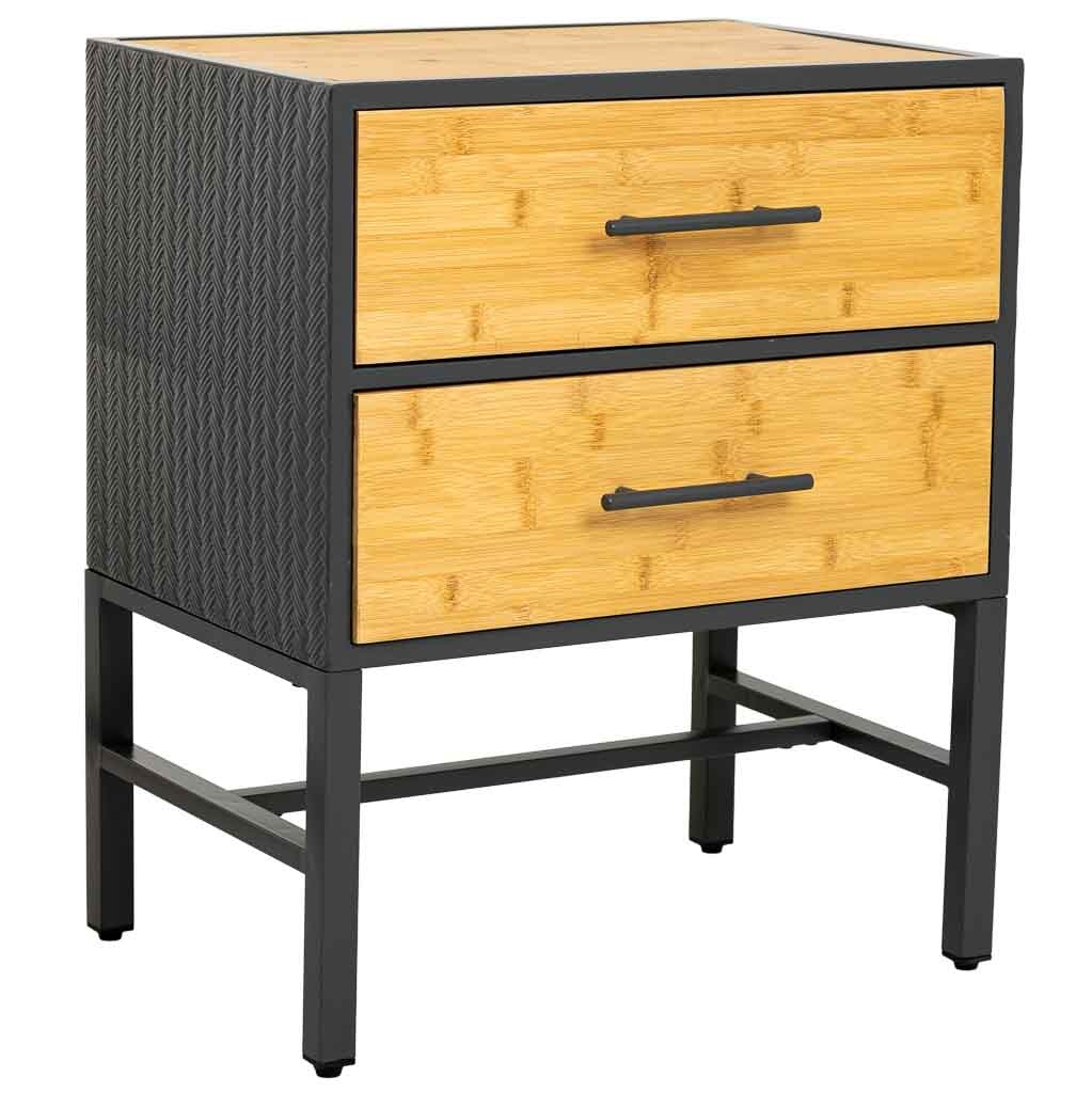 Table De Chevet En Métal Et Bois Avec 2 Tiroirs, Noir 50x35x60h Cm