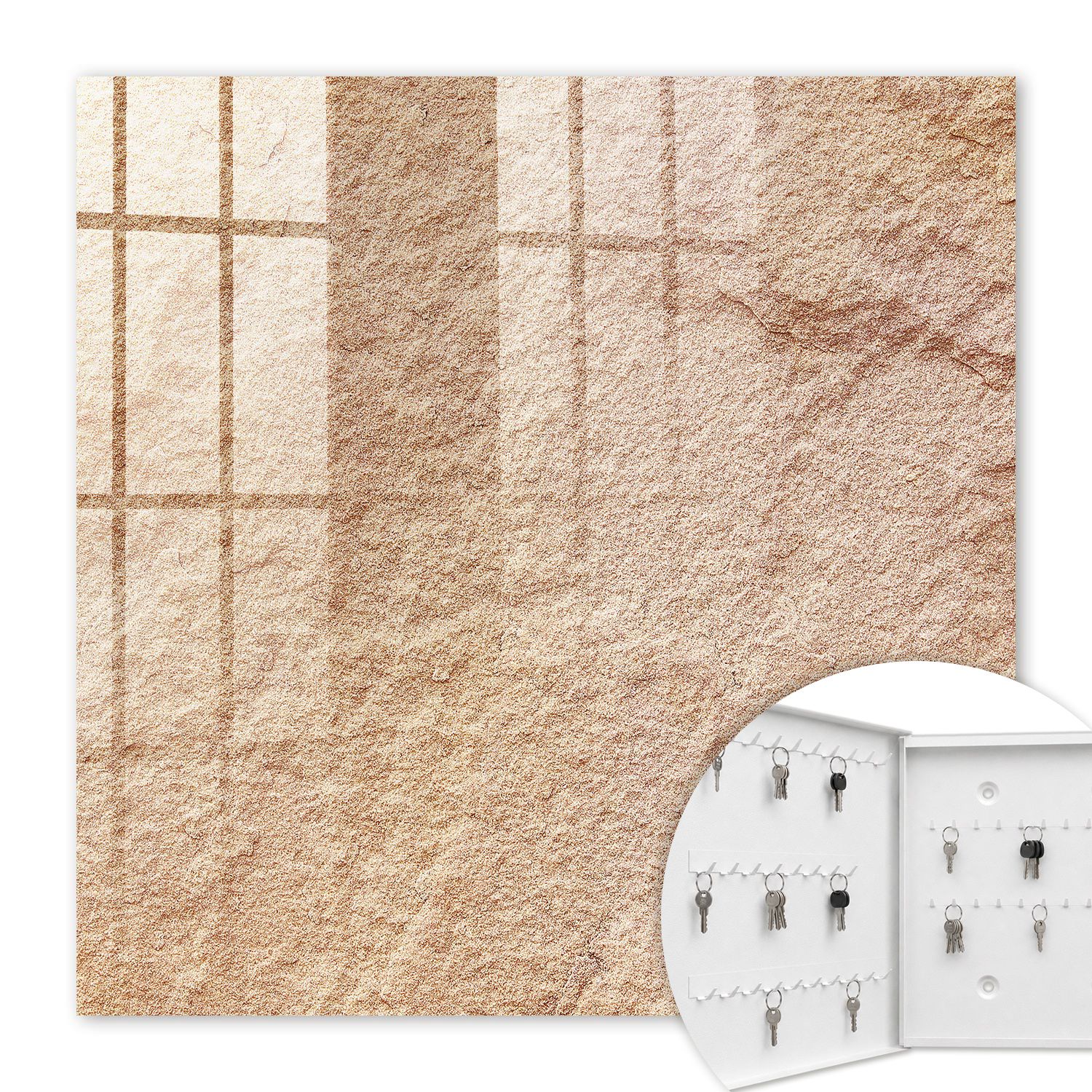 Armoire À Clés - (30 Cm X 30 Cm) - Boîte À Clés Murale - Coffret De Rangement Pour Clés - Couleur Blanche - Ouverture Vers La Gauche - Pour Maison Et Bureau - Motif De Sable