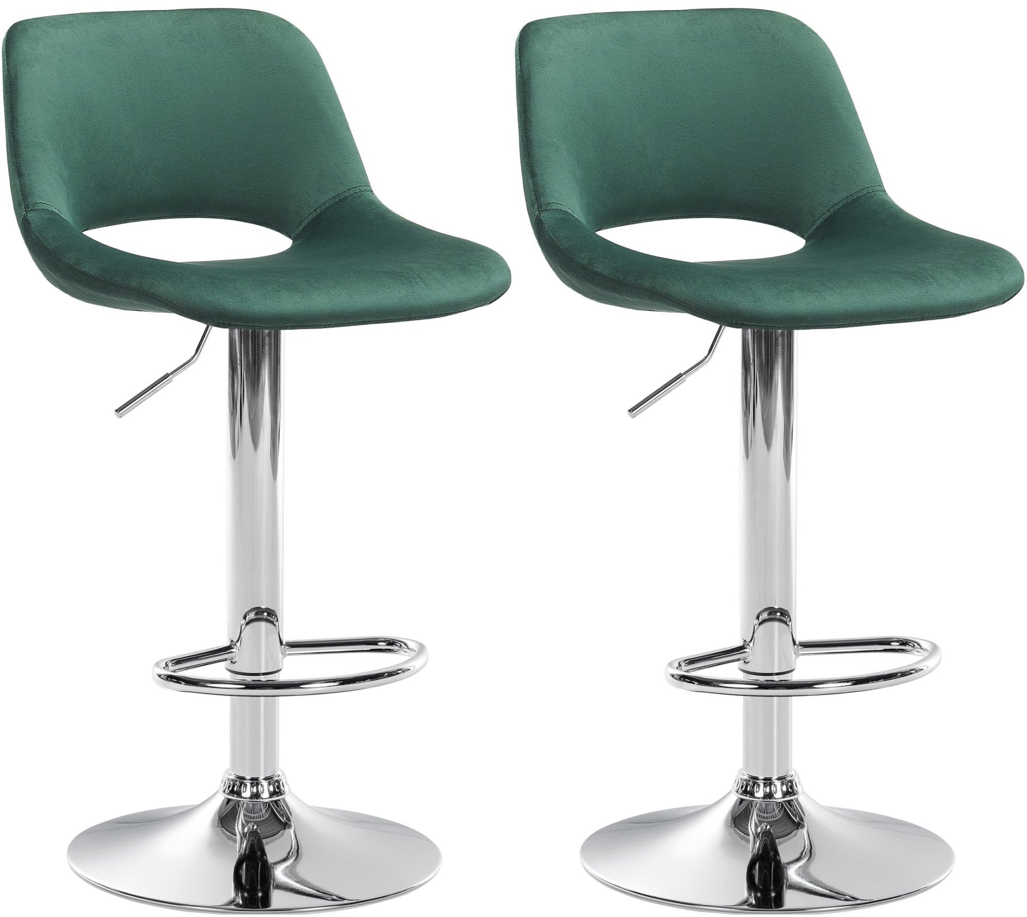 Tabourets De Bar Chaises Haute X2 Avec Repose-pieds En Velours Vert Piètement Métallique Chromé 10_0004074