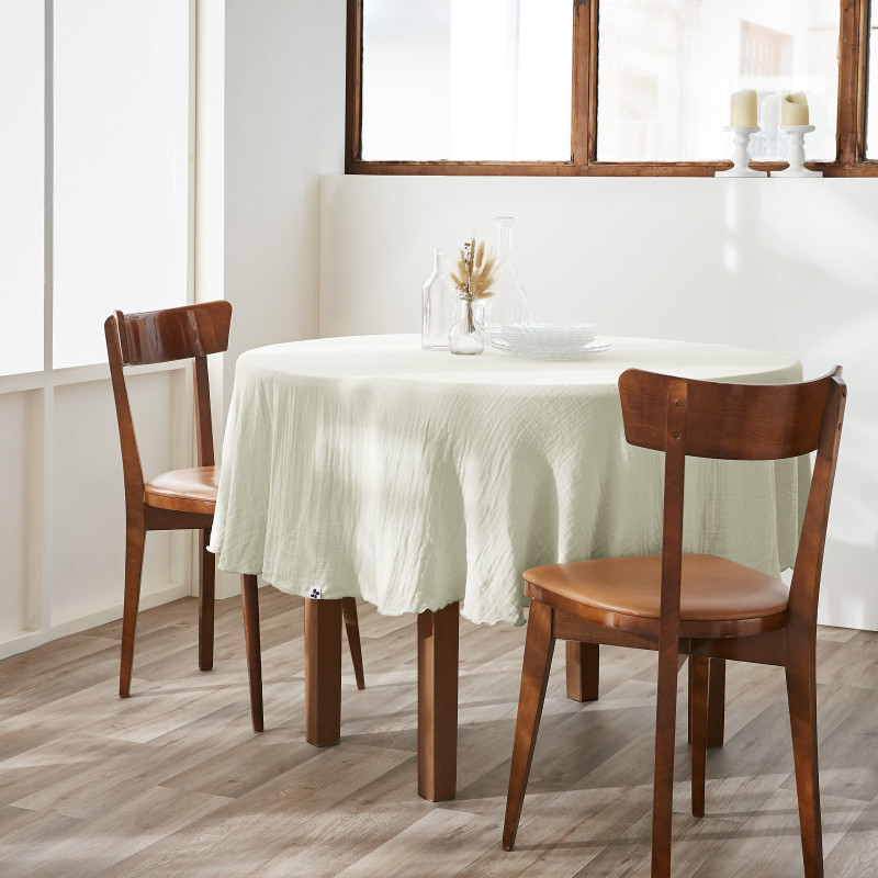 Nappe De Table "gaïa" Ronde 180 Cm "gaze De Coton" L'Effet Papillon - Gaia Vert D'Eau -