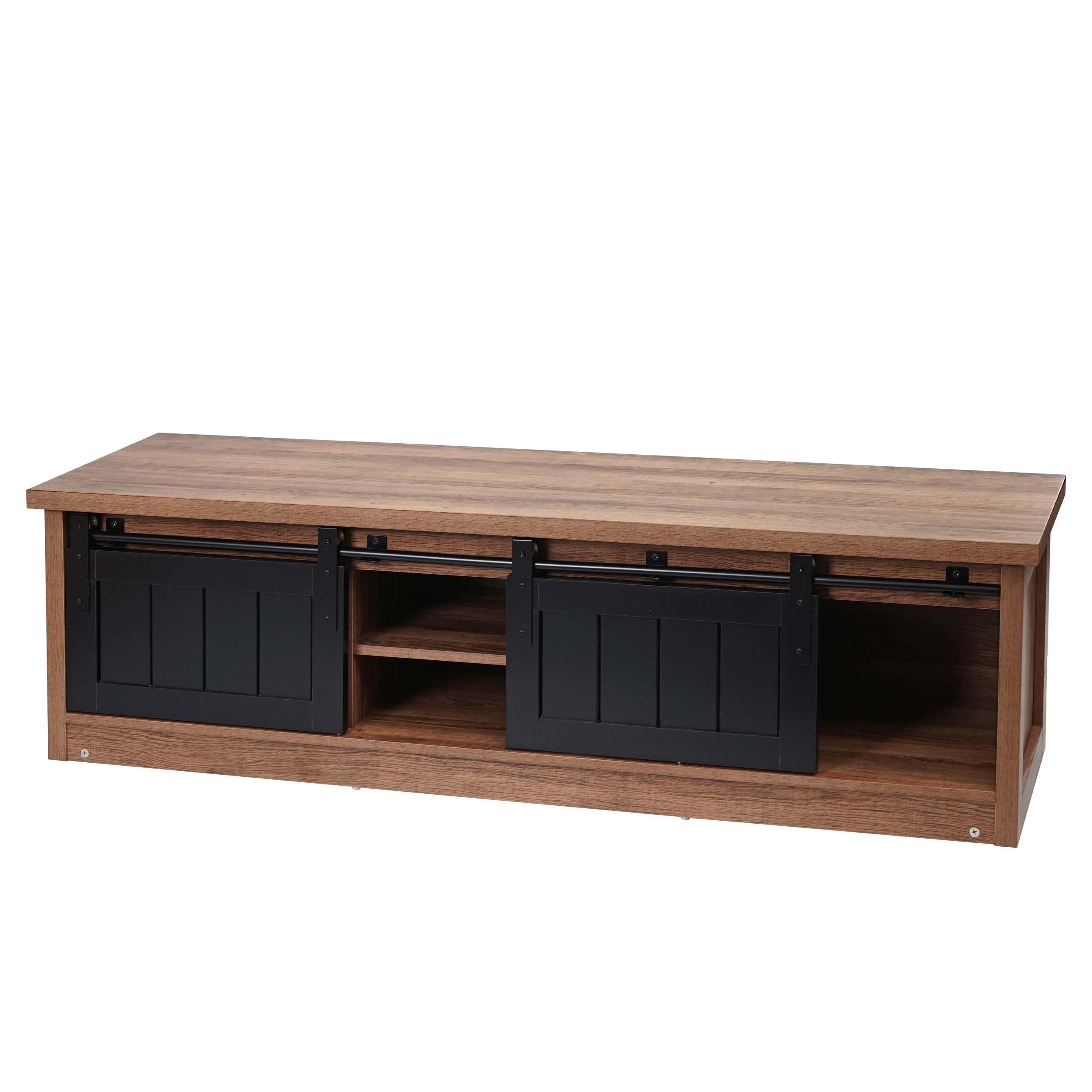 Meuble Tv Avec Deux Portes Coulissantes Et 4 Compartiments 43x150x40 Cm Mdf Marron 04_0007852