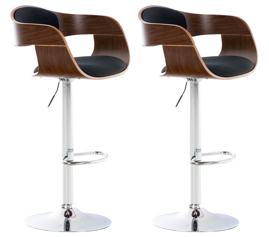 Lot De 2 Tabourets De Bar Design Scandinave En Tissu Noir Et Structure En 10_0004248