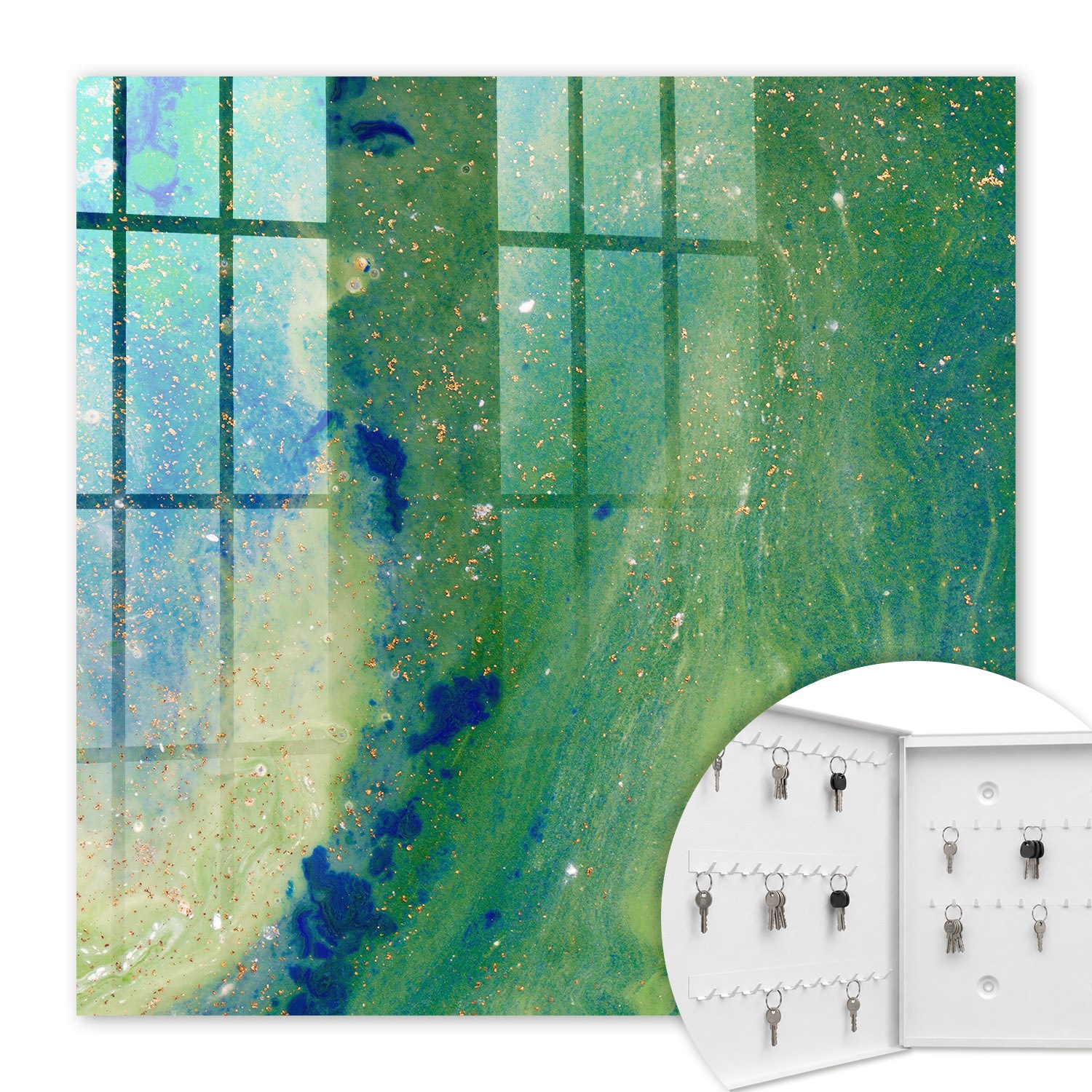 Armoire À Clés - (30 Cm X 30 Cm) - Boîte À Clés Murale - Coffret De Rangement Pour Clés - Couleur Blanche - Ouverture Vers La Gauche - Pour Maison Et Bureau - Nature Abstraite