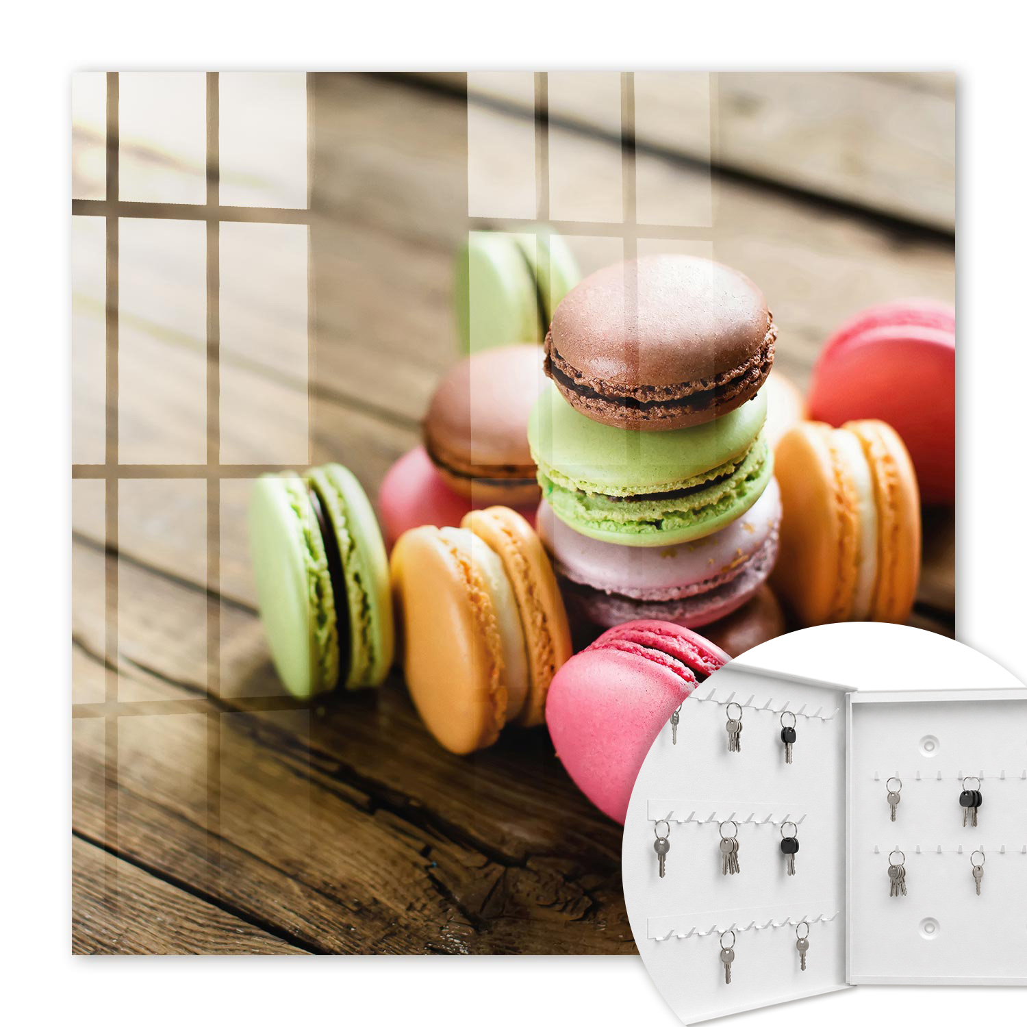 Armoire À Clés - (30 Cm X 30 Cm) - Boîte À Clés Murale - Coffret De Rangement Pour Clés - Couleur Blanche - Ouverture Vers La Gauche - Pour Maison Et Bureau - Bonbons Colorés
