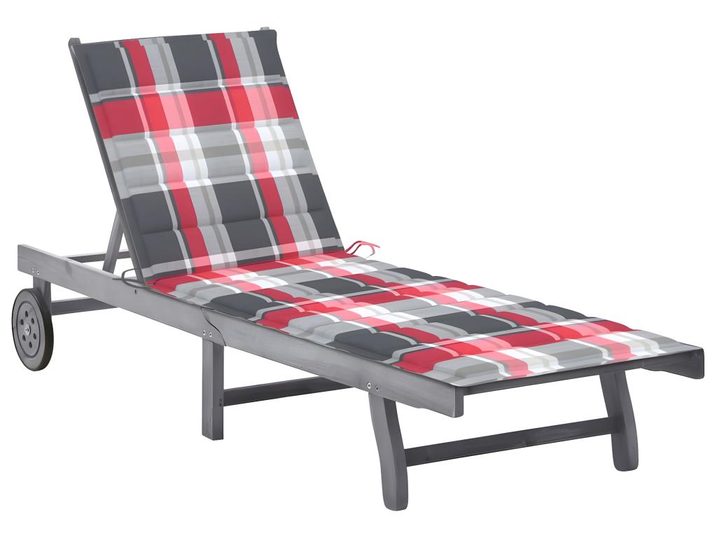 Transat Chaise Longue Bain De Soleil Lit De Jardin Terrasse Meuble D'extérieur Avec Coussin Gris Bois D'acacia Solide 02