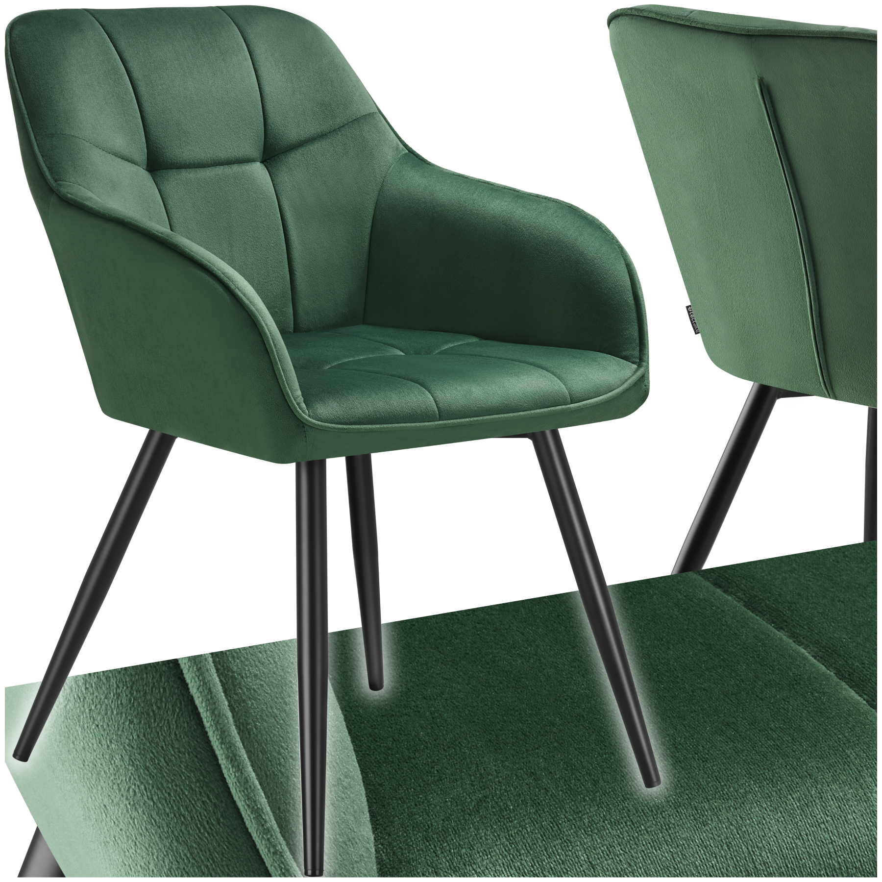 Chaise Rembourrée En Velours Matelassé Avec Dossier Continu Vert Foncé