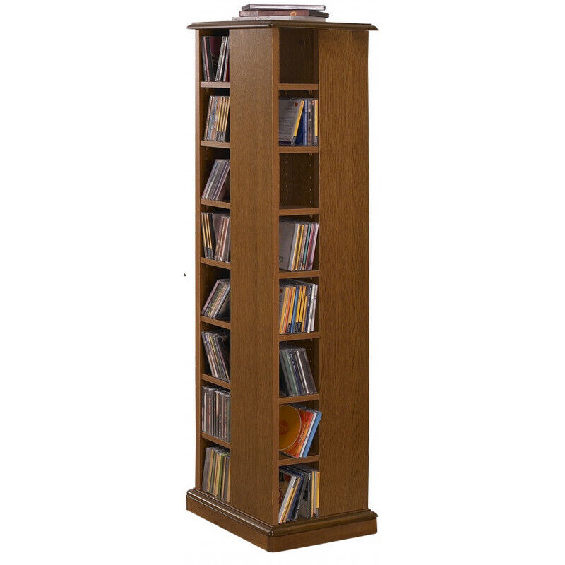 Beaux Meubles Pas Chers - Tour Cd Dvd Pivotante Chêne 28 Etagères L 35 H 134.5 P 35 Cm - Marron