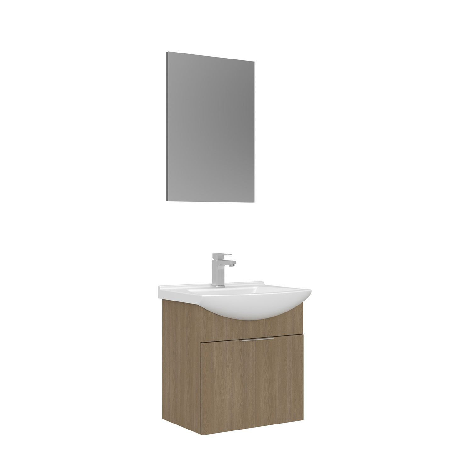Meuble Avec Simple Vasque Et Miroir "purus 55" - 55 X 50 X 58 Cm - Oak