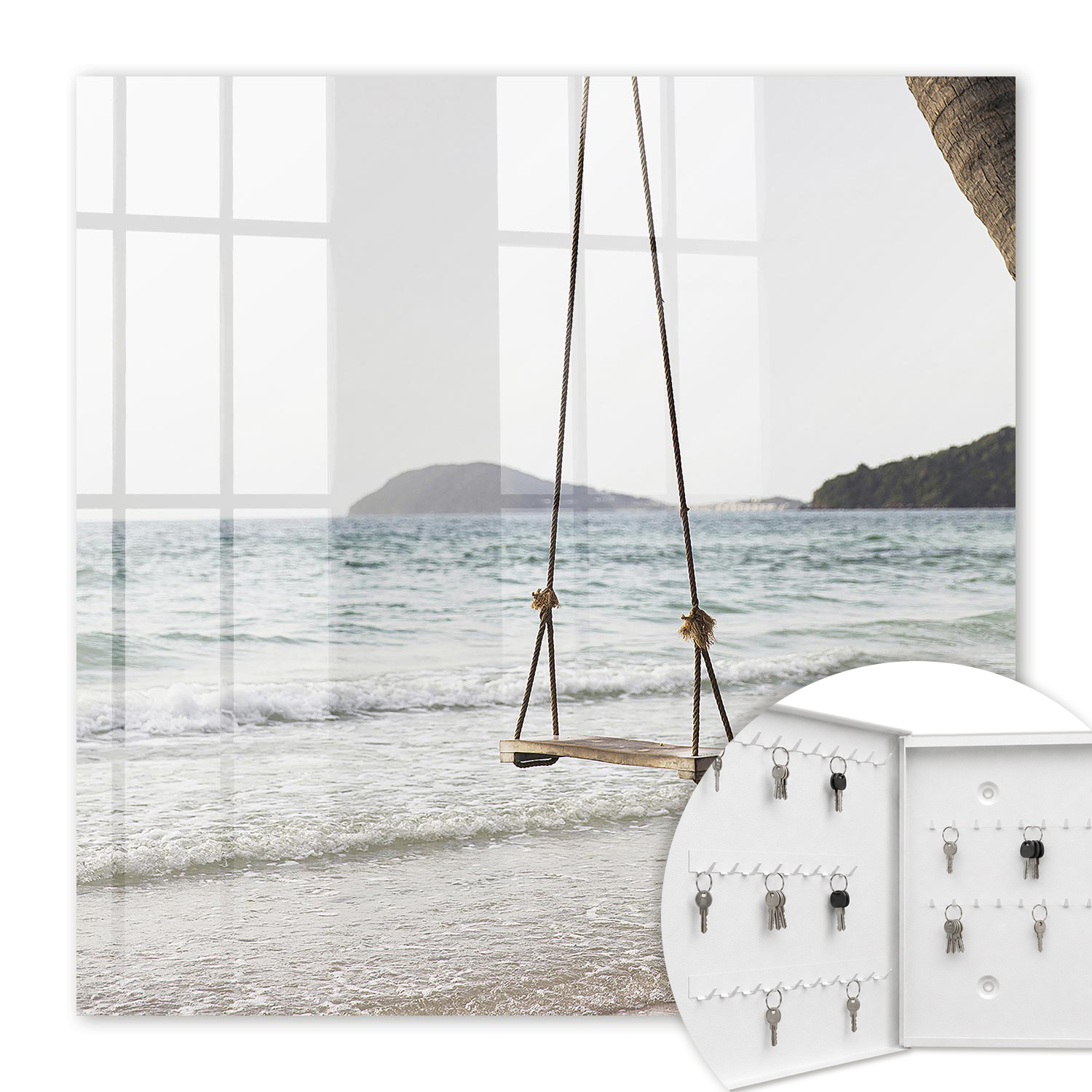 Armoire À Clés - (30 Cm X 30 Cm) - Boîte À Clés Murale - Coffret De Rangement Pour Clés - Couleur Blanche - Ouverture Vers La Gauche - Pour Maison Et Bureau - Idylle De Plage