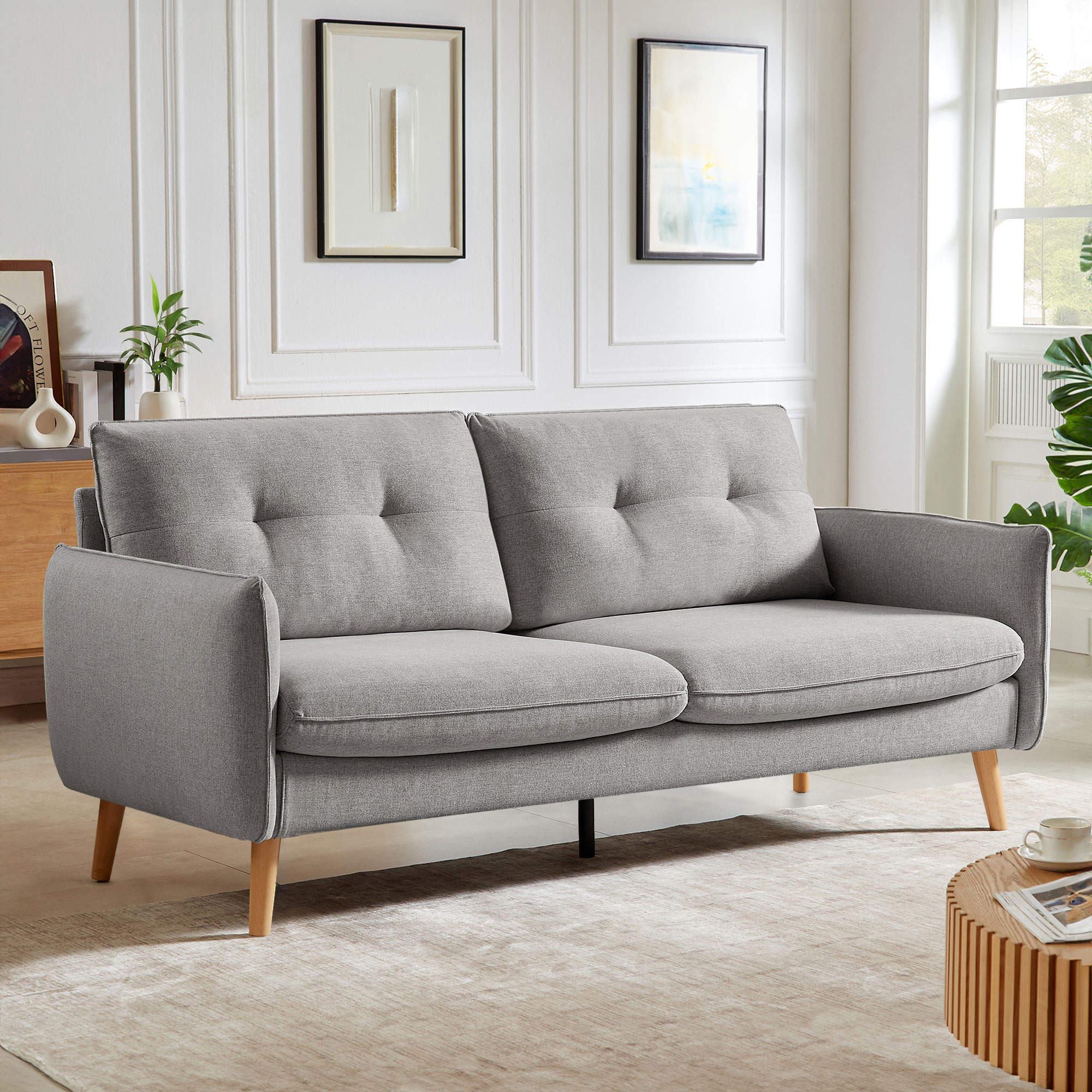 Sicaan Canapé 3 Places Scandinave Chloé Tissu Gris Clair