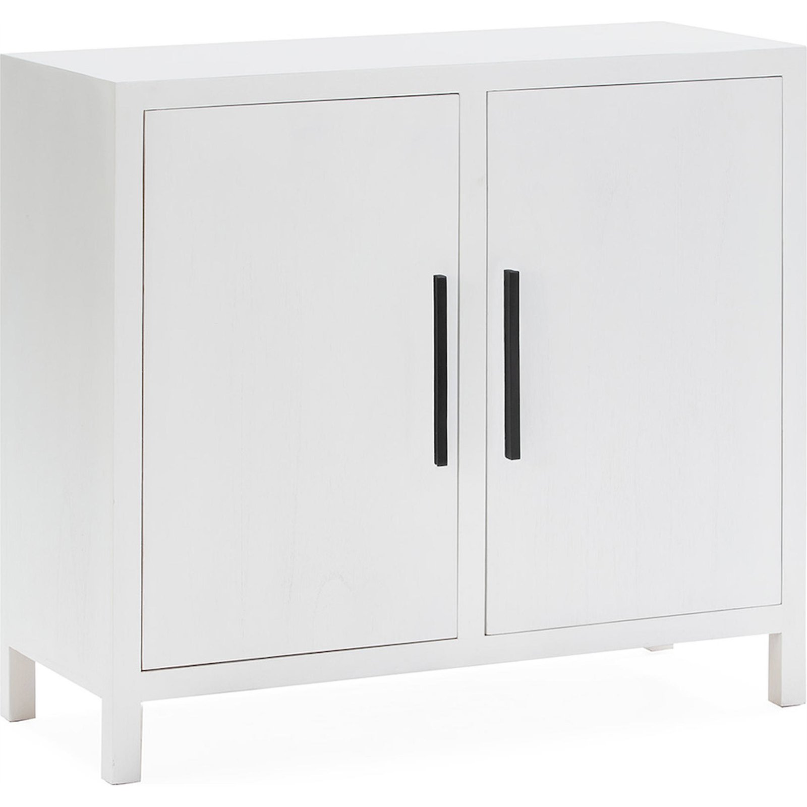 Buffet Bois De Cèdre Blanc Design Épuré Poignées Noires - Blanc Mat Poignées Noires