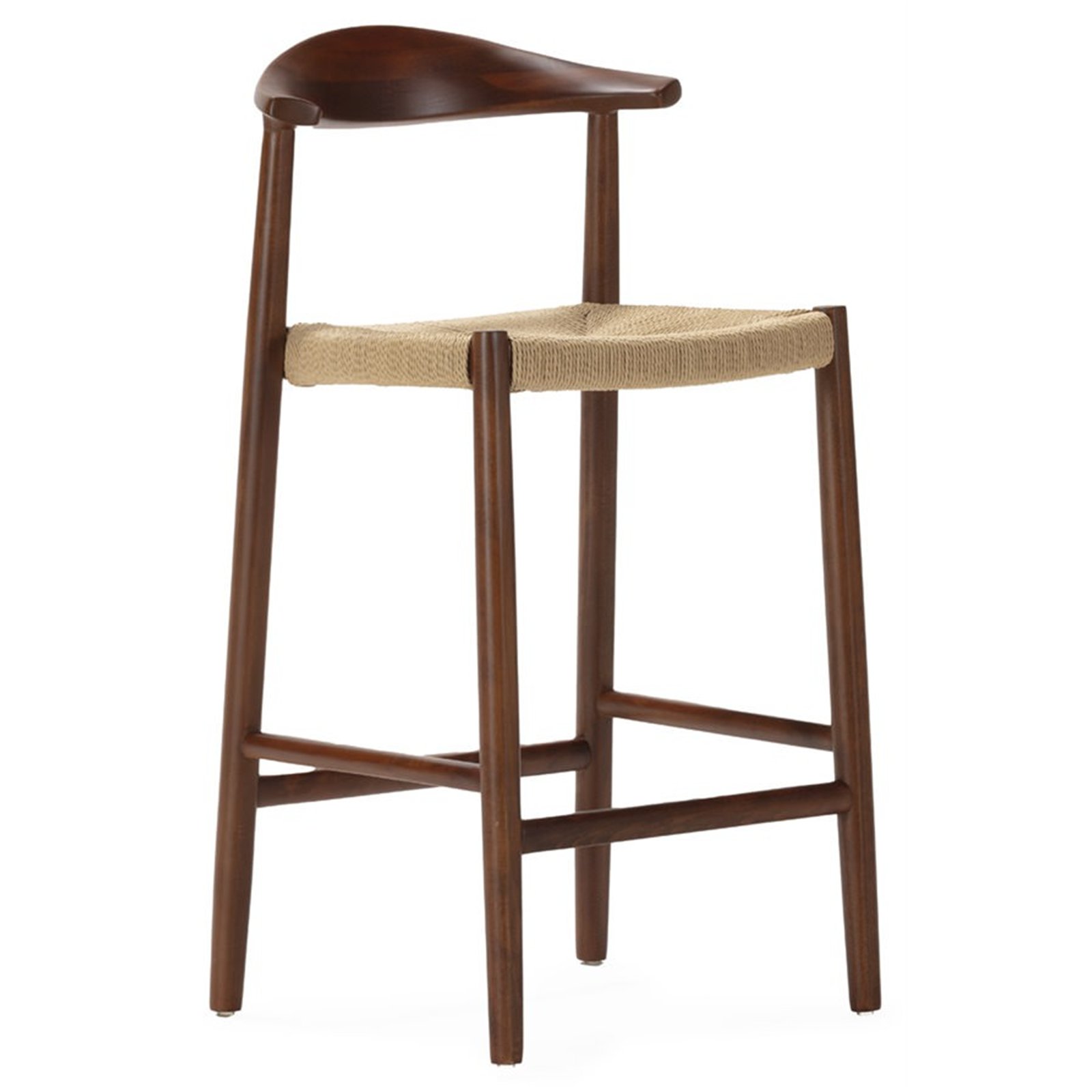 Tabouret Haut En Hêtre Et Corde Papier - Noyer, Naturel