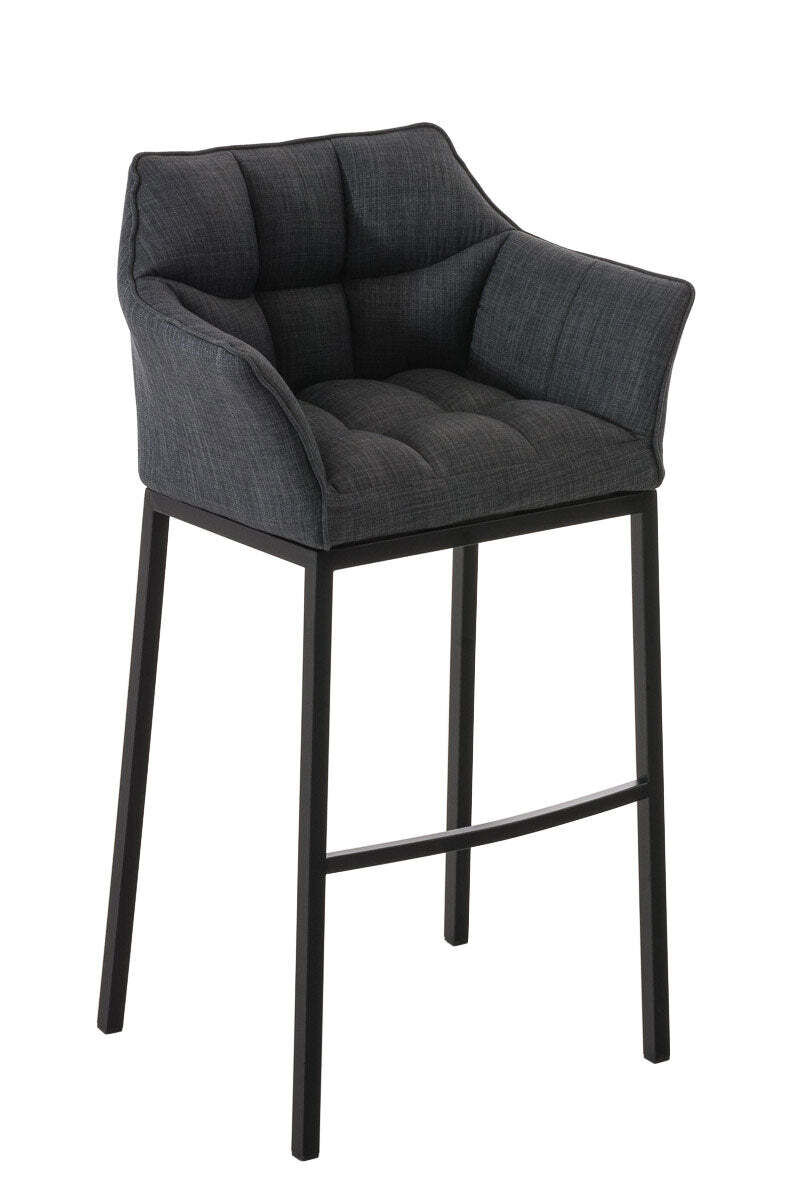Tabouret De Bar Avec Repose-pieds Et Dossier En Tissu Gris Foncé Et Pieds Métal 10_0001174