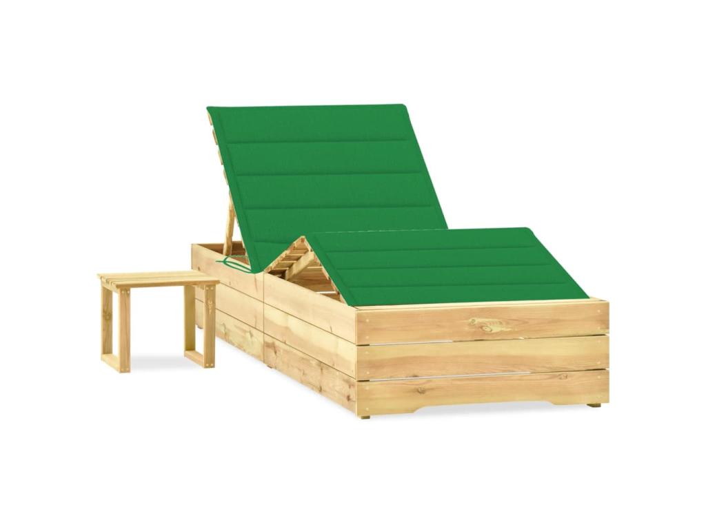 Transat Chaise Longue Bain De Soleil Lit De Jardin Terrasse Meuble D'extérieur Avec Table Et Coussin Pin Imprégné 02_001
