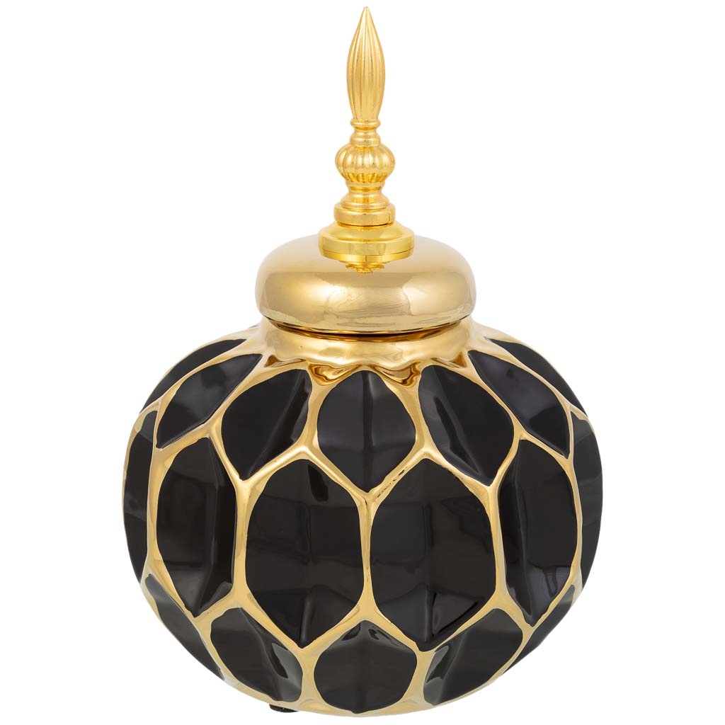Vase En Céramique Noir Et Or, D16,5x23,5h Cm