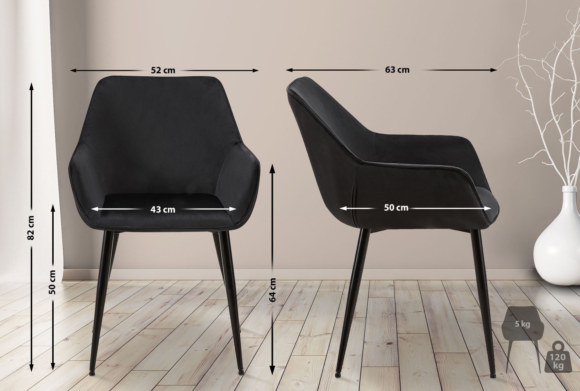 Lot De 2 Chaises De Salle À Manger En Velours Vessa Noir