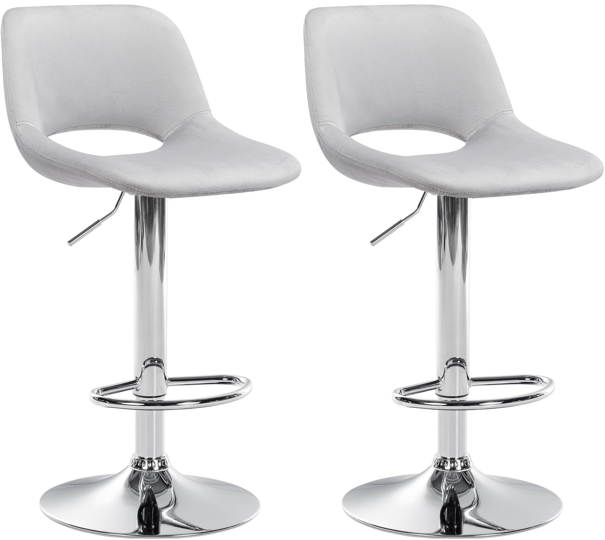 Tabourets De Bar Chaises Haute X2 Avec Repose-pieds En Velours Gris Clair Piètement Métallique 10_0004075