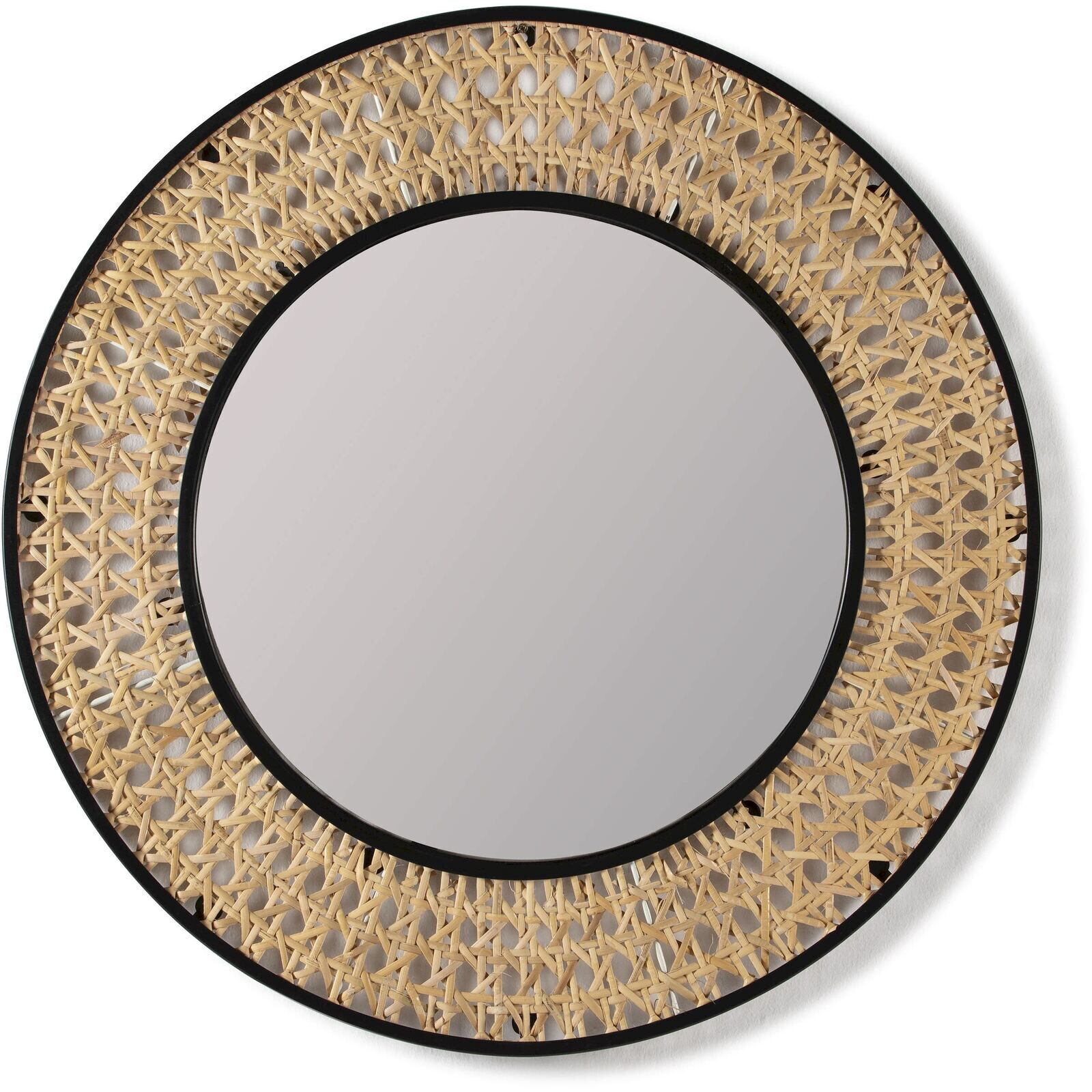 Miroir 80 X 3 X 80 Cm Rotin, Métal - Naturel, Noir