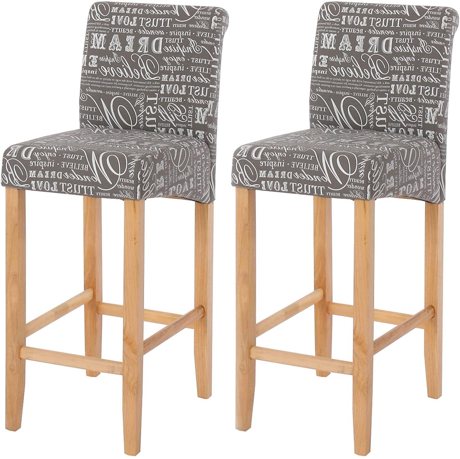 Lot De 2 Tabourets De Bar En Tissu Motif Écriture Gris Pieds Clairs Avec Tdb04075