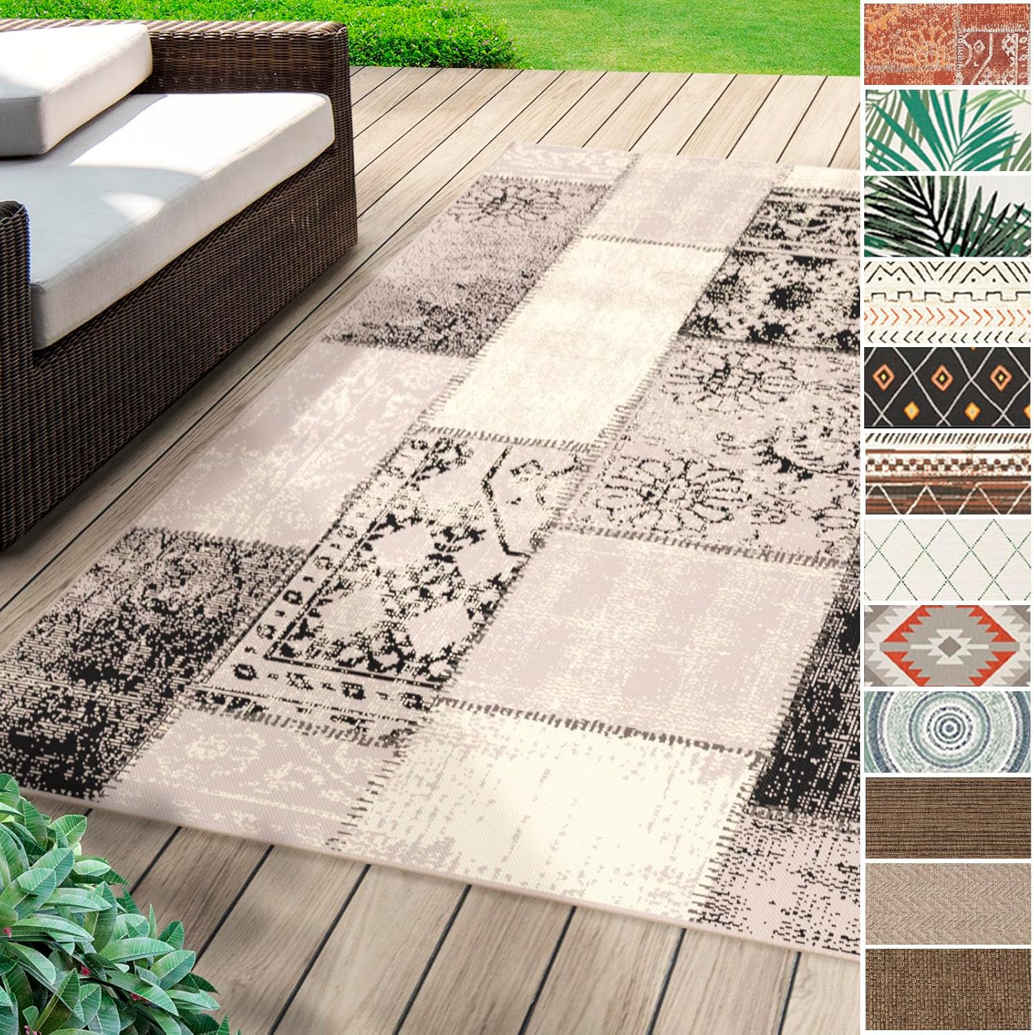 Tapis De Séjour Pour L'intérieur Et L'extérieur, Coton, Gris 80 X 150 Cm