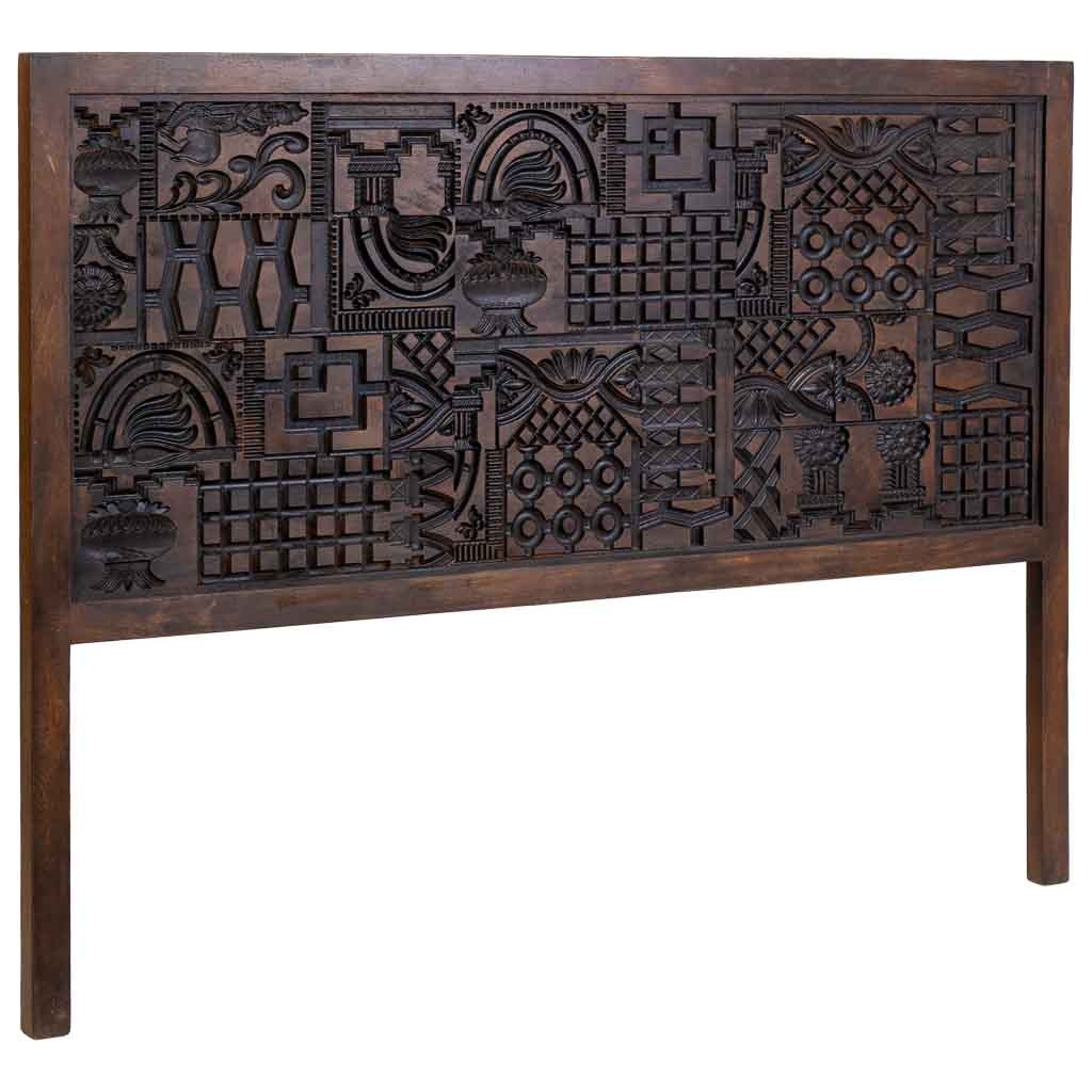 Tête De Lit En Bois Brun Sculptée À La Main 160 X 3 X 120 Cm (h)