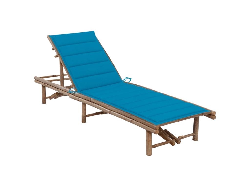Transat Chaise Longue Bain De Soleil Lit De Jardin Terrasse Meuble D'extérieur Avec Coussin Bambou 02_0012288
