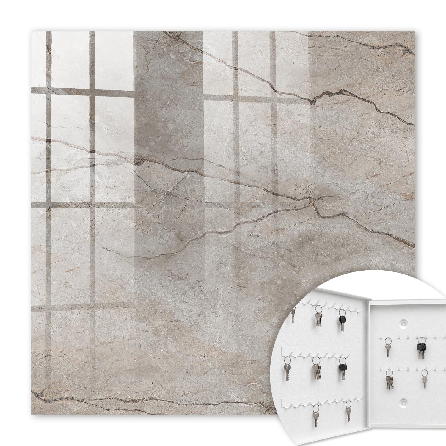 Armoire À Clés - (30 Cm X 30 Cm) - Boîte À Clés Murale - Coffret De Rangement Pour Clés - Couleur Blanche - Ouverture Vers La Gauche - Pour Maison Et Bureau - Pierre Élégante