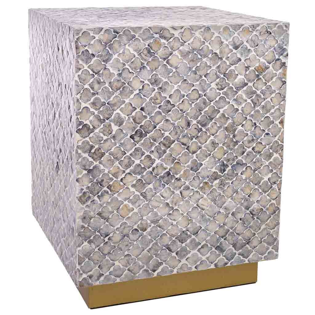 Tabouret En Bois Et Capiz Gris 35x35x45h Cm