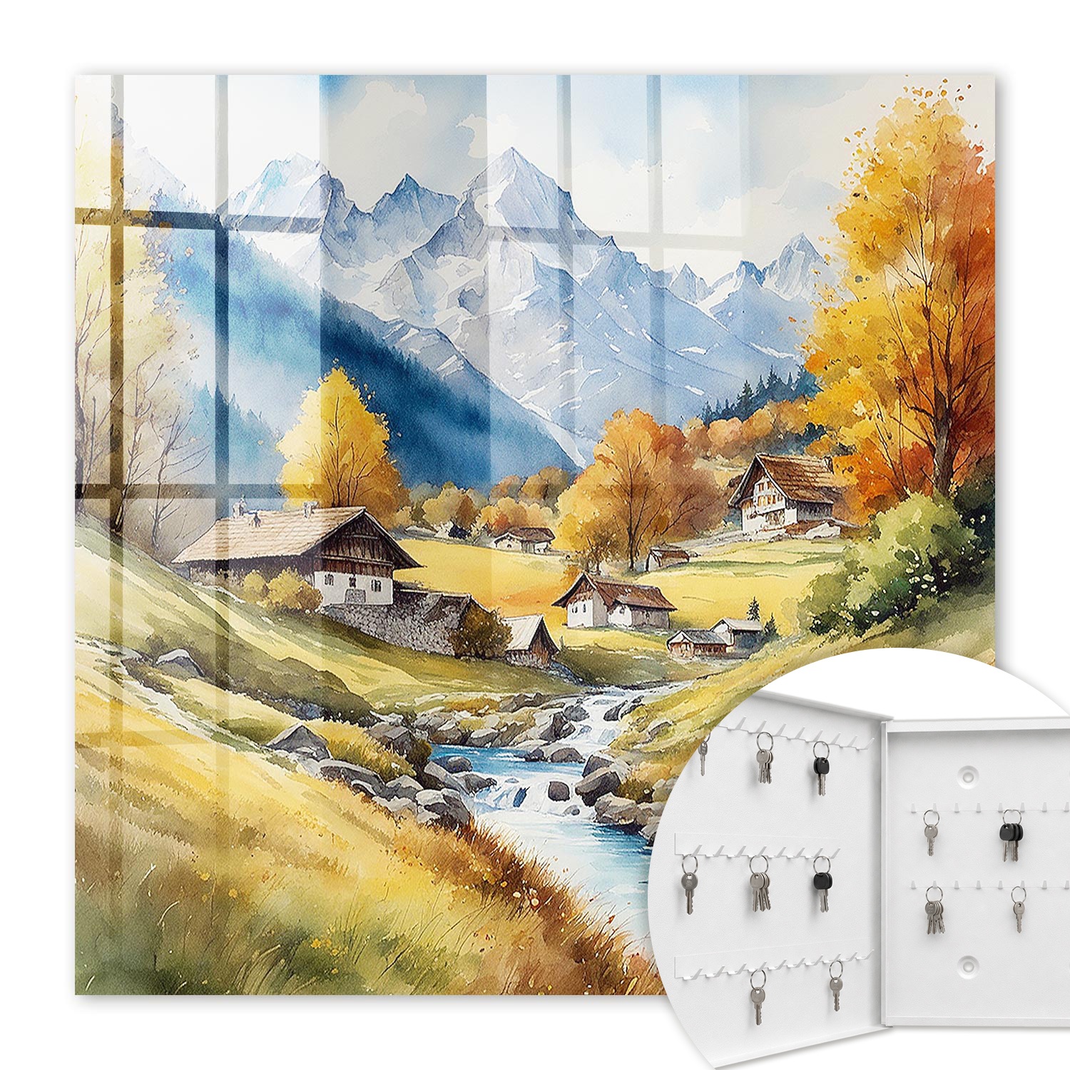 Armoire À Clés - (30 Cm X 30 Cm) - Boîte À Clés Murale - Coffret De Rangement Pour Clés - Couleur Blanche - Ouverture Vers La Gauche - Pour Maison Et Bureau - Paix De La Montagne