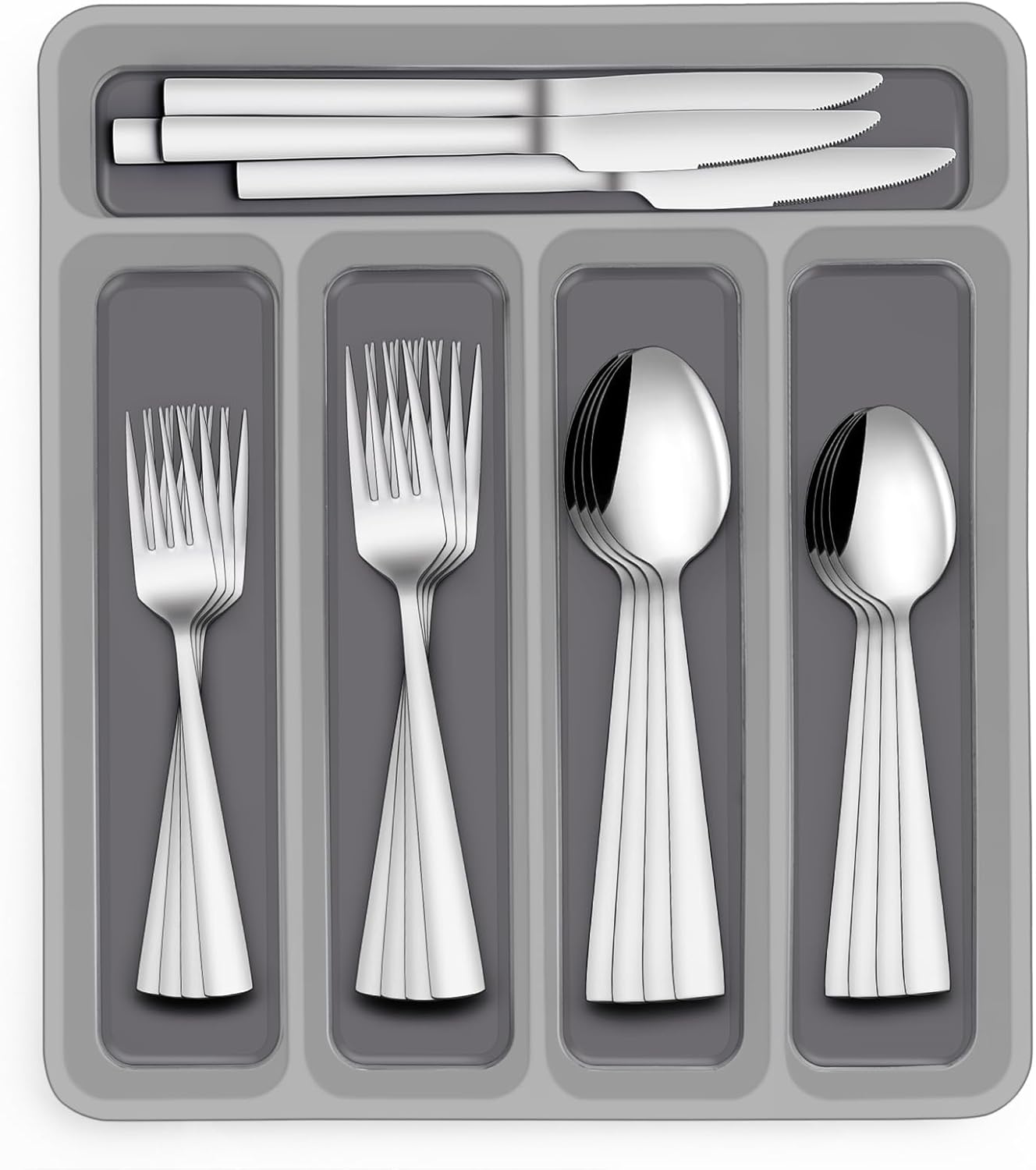 Set De Couverts De 60 Pièces En Acier Inoxydable Avec Range-couverts Pour 12 Personnes Gris