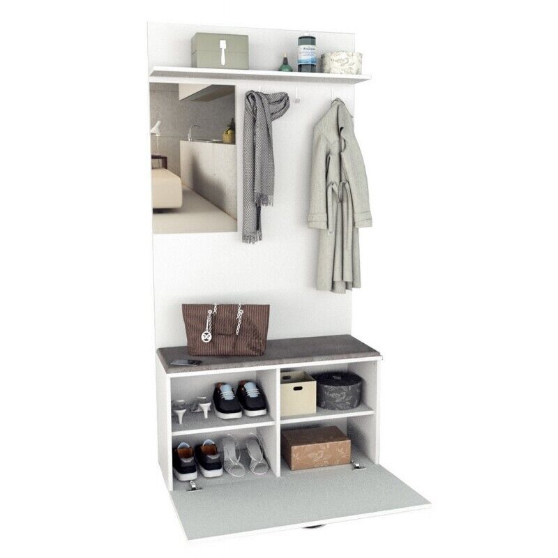 Meuble Vestiaire Beaux Meubles Pas Chers Miroir Coffre 3 Patères L 87 H 180 P 35 Cm Blanc Mélaminé