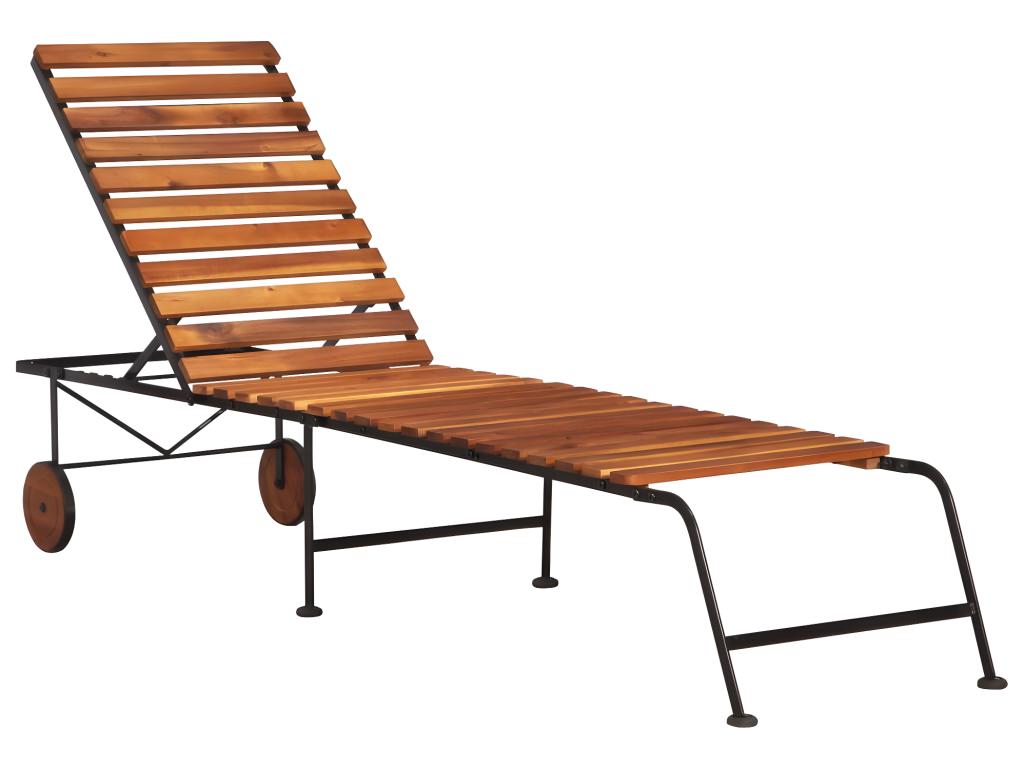 Transat Chaise Longue Bain De Soleil Lit De Jardin Terrasse Meuble D'extérieur Avec Pieds En Acier Bois D'acacia Massif