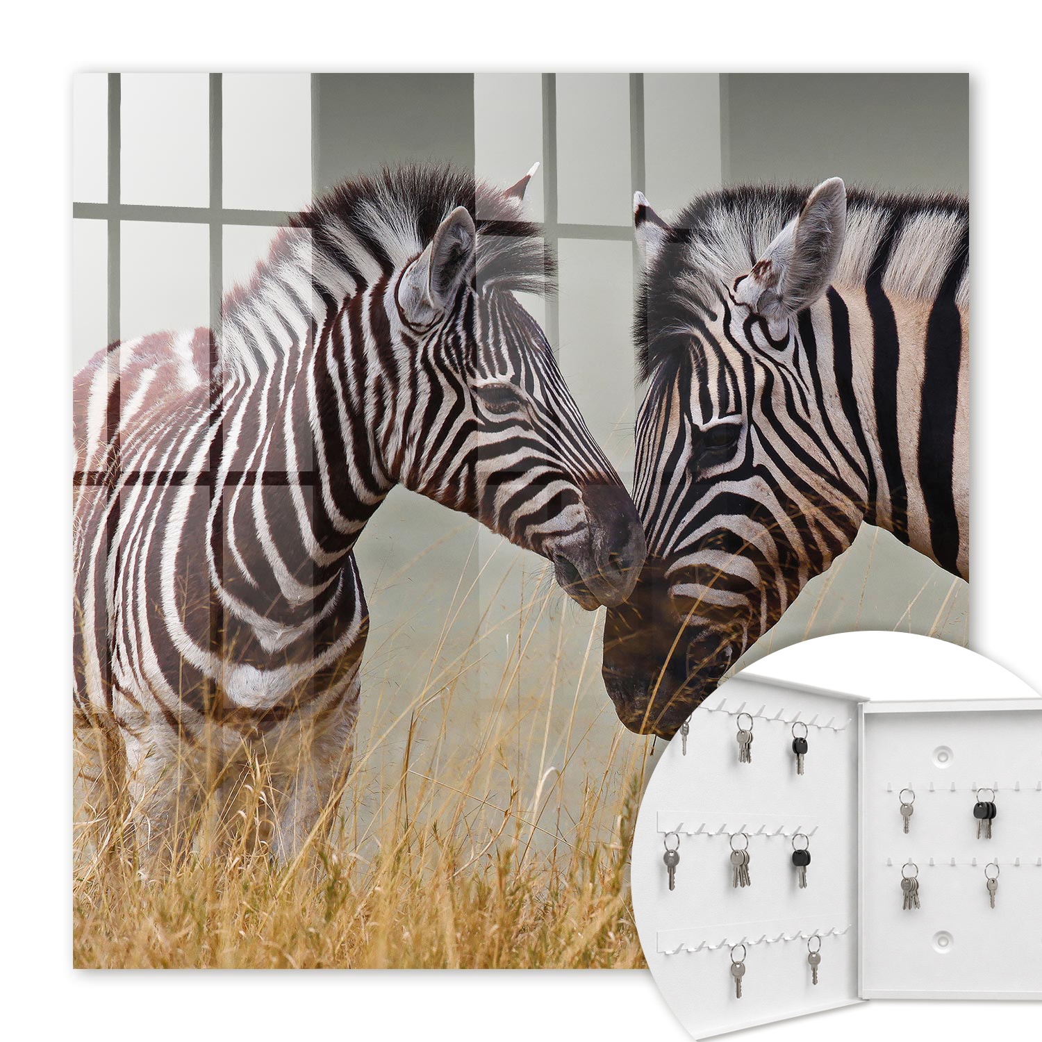 Armoire À Clés - (30 Cm X 30 Cm) - Boîte À Clés Murale - Coffret De Rangement Pour Clés - Couleur Blanche - Ouverture Vers La Gauche - Pour Maison Et Bureau - Zèbres Ensemble