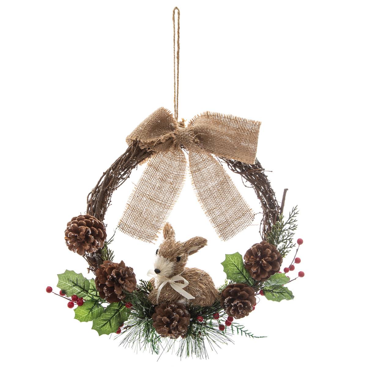 Couronne Avec Pommes De Pin Et Personnage 32cm - Feeric Lights & Christmas