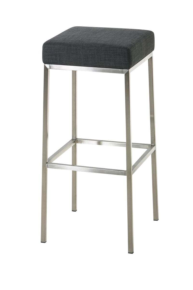 Tabouret De Bar Rembourré Revêtement Tissu Gris Foncé Avec Repose-pieds Acier Inoxydable Hauteur De 10_0000042